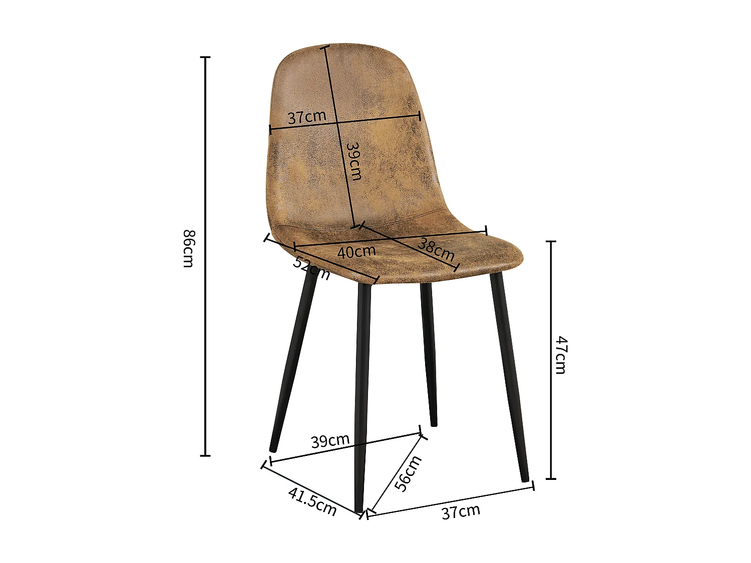 URBAN MEUBLE  Lot de 4 chaises - Style vintage et design scandinave - En faux daim - Idéales pour cuisine - Marron