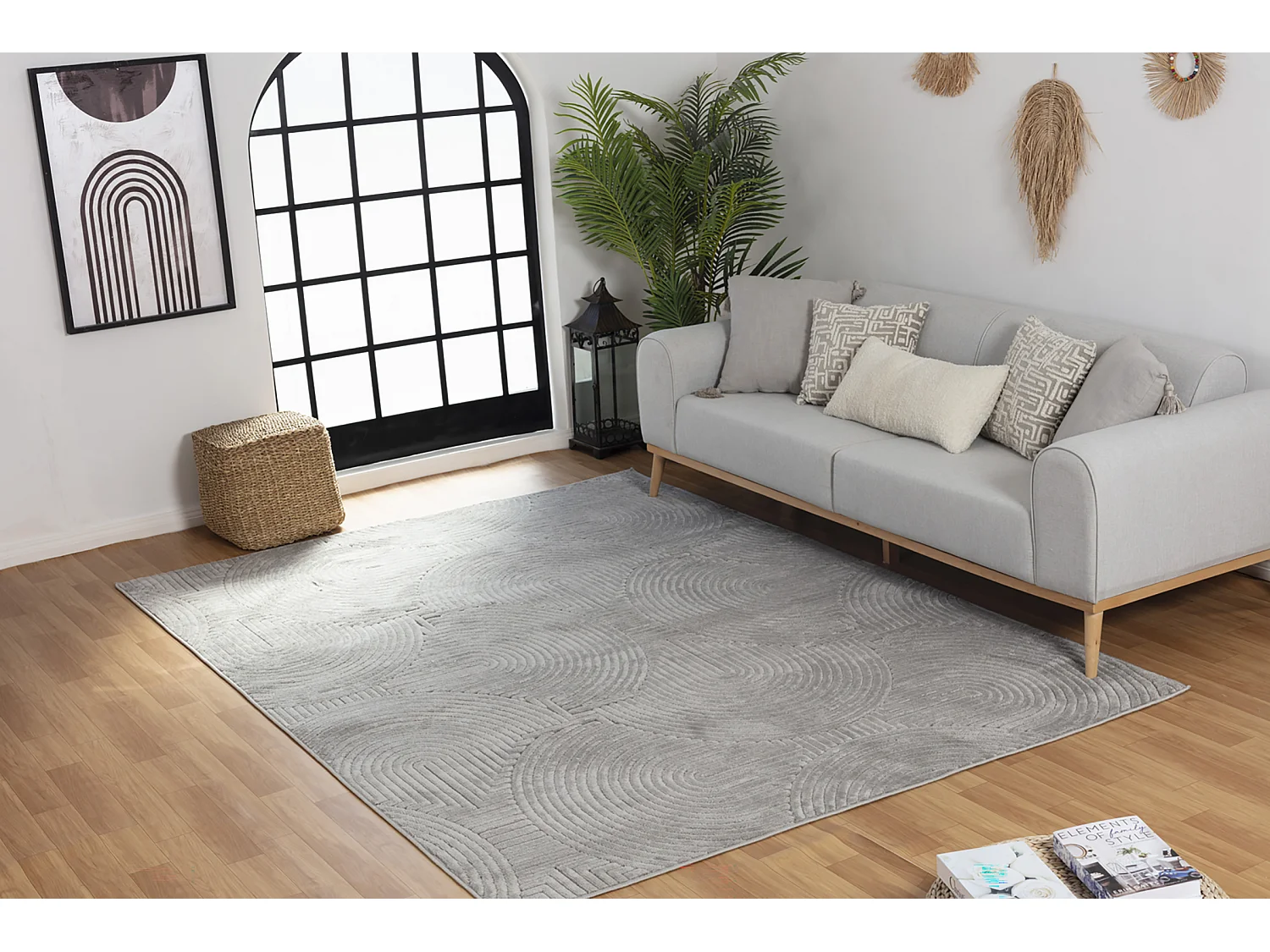 Tapis d'Intérieur/Extérieur Scandinave Moderne - Gris - 200x275cm - REYKO