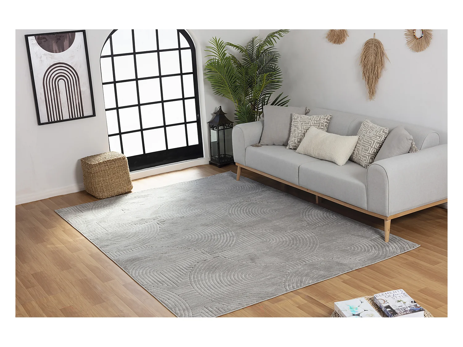 Tapis d'Intérieur/Extérieur Scandinave Moderne - Gris - 200x275cm - REYKO