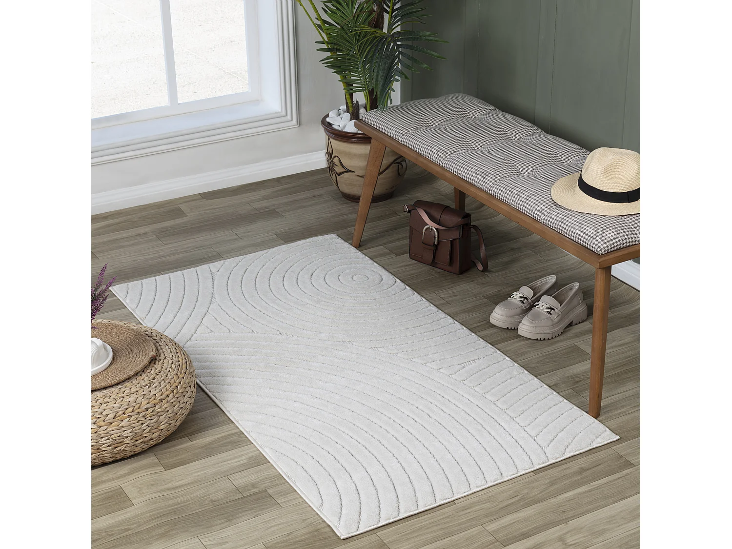Tapis d'Intérieur/Extérieur Scandinave Moderne - Blanc - 80x150cm - KOANA