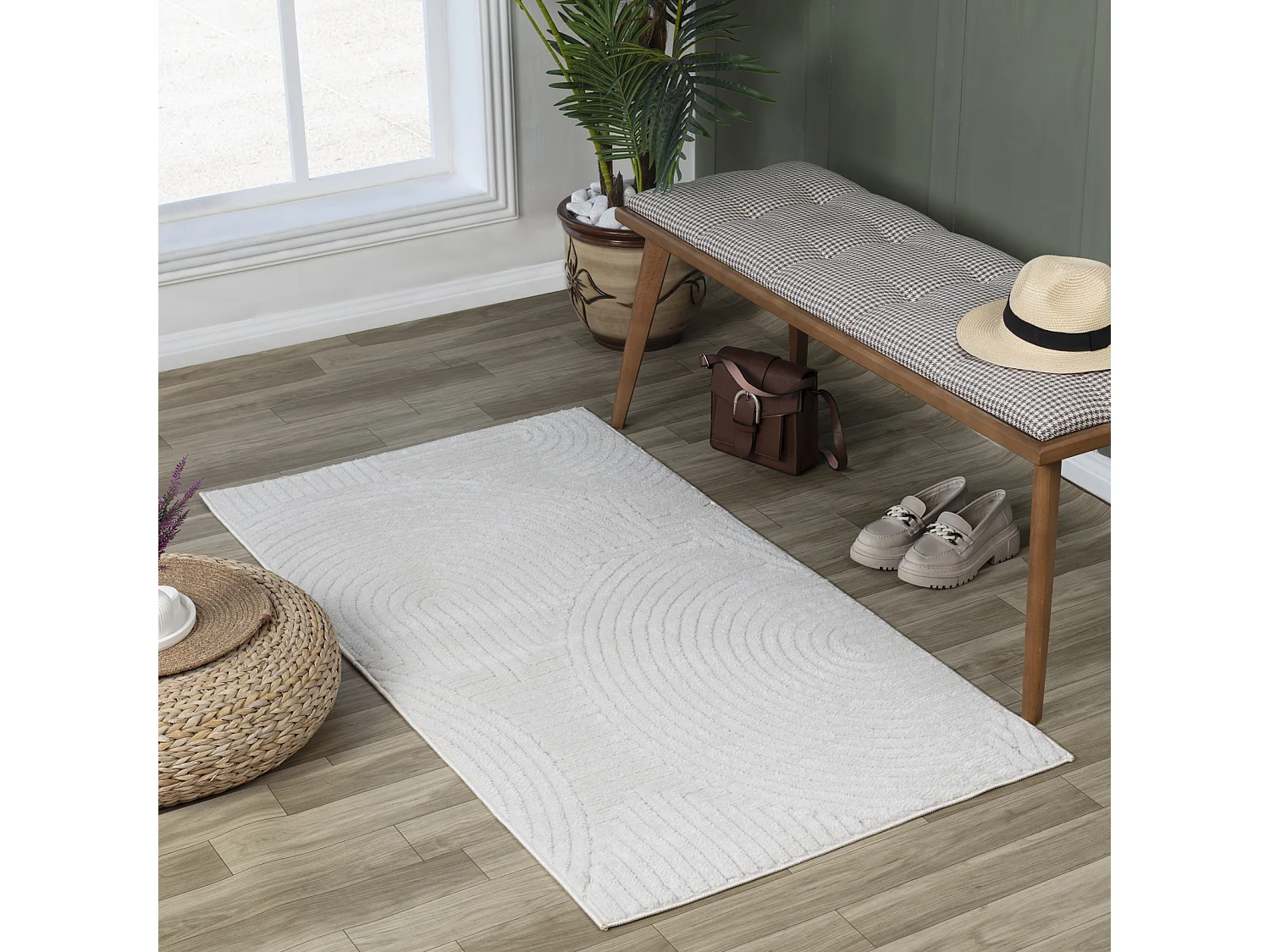 Tapis d'Intérieur/Extérieur Scandinave Moderne - Blanc - 80x150cm - REYKO