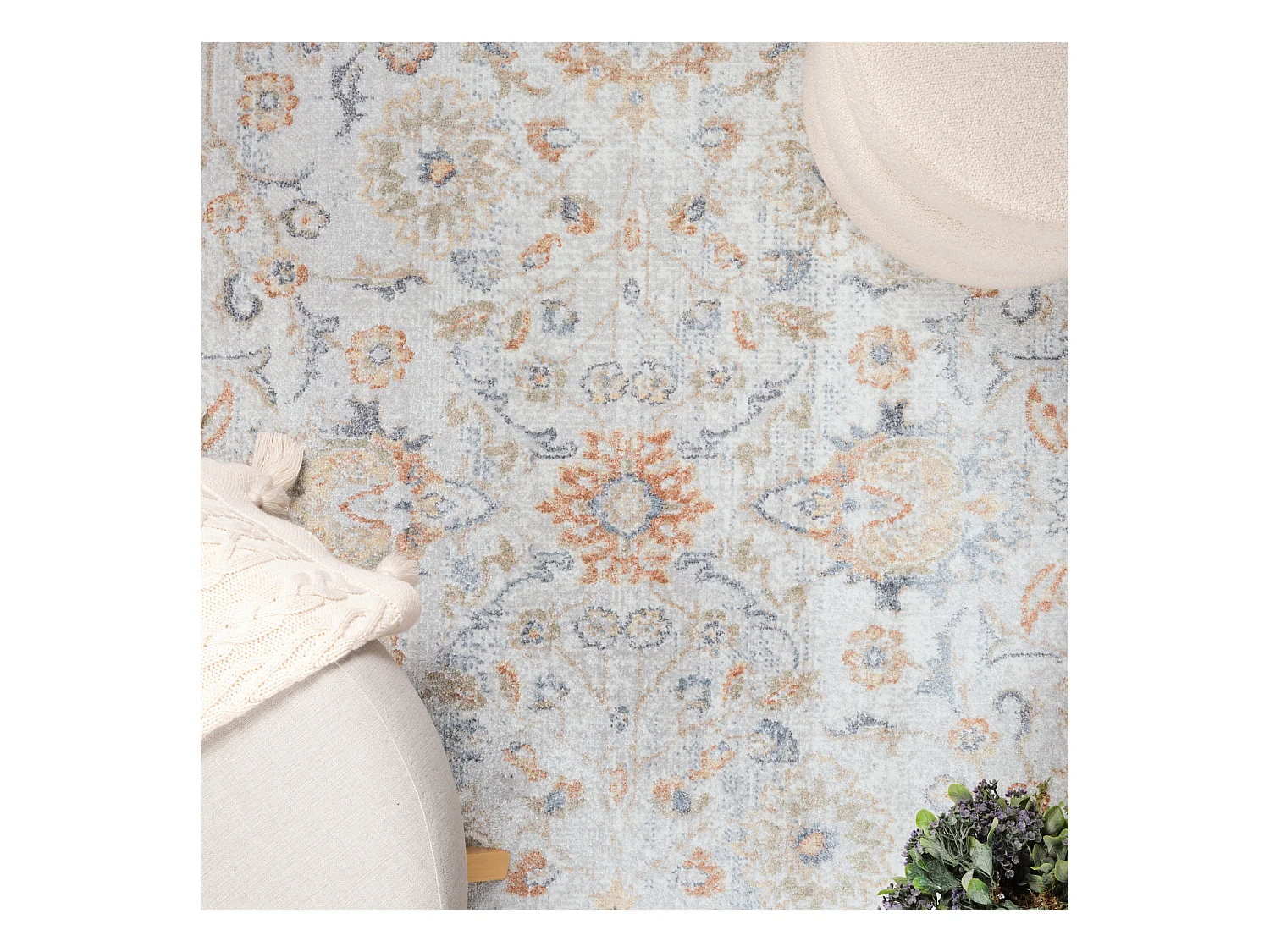 Tapis Vintage Lavable en Machine - Gris/Jaune - 120x170cm - ESTHER