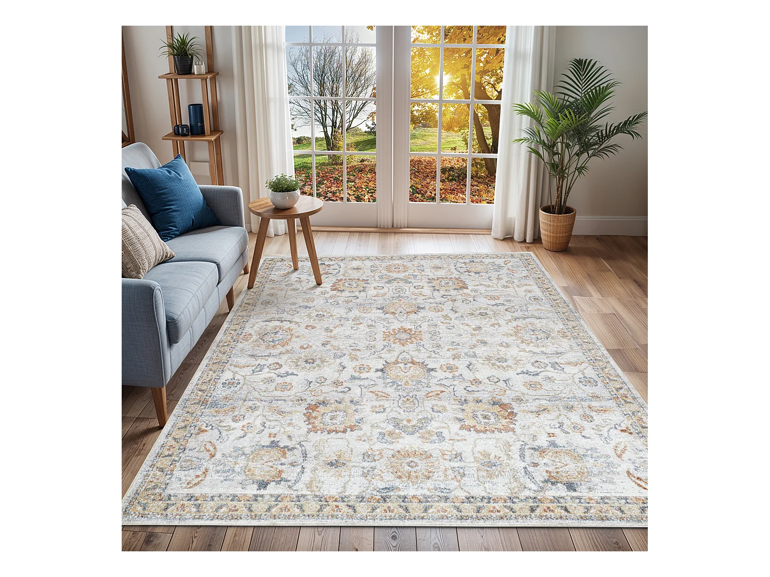 Tapis Vintage Lavable en Machine - Gris/Jaune - 120x170cm - ESTHER