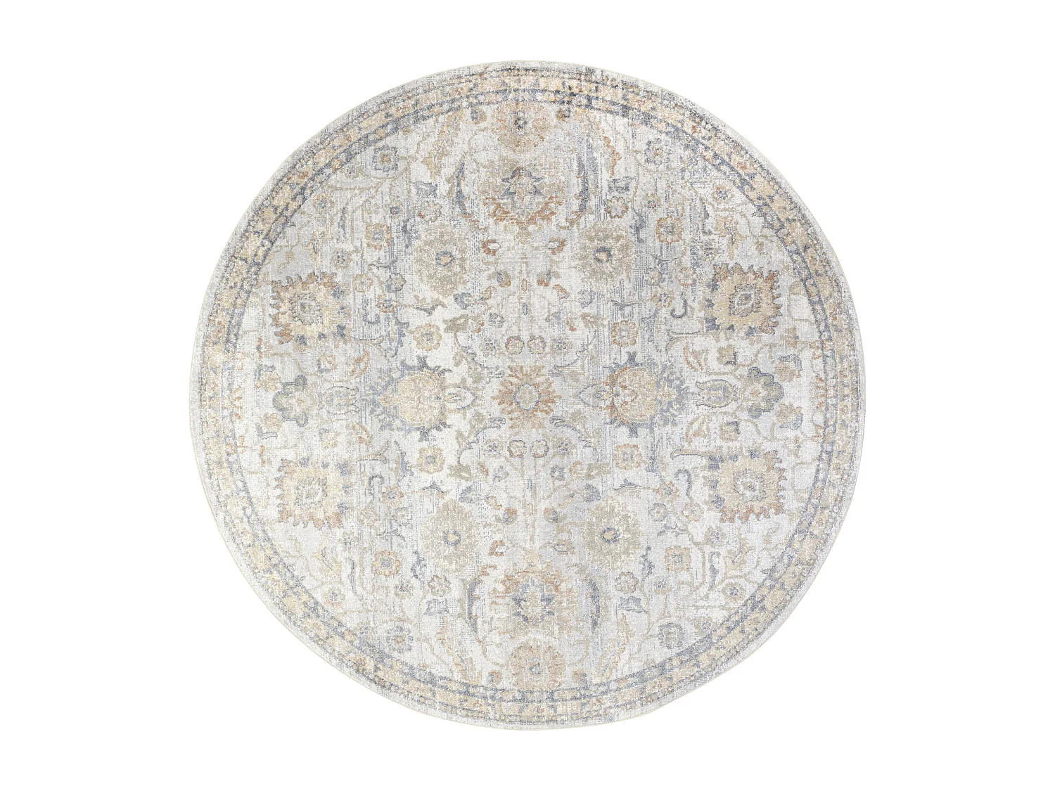 Rond Afwasbaar Vintage Tapijt - Grijs/Geel - Ø 200cm - ESTHER