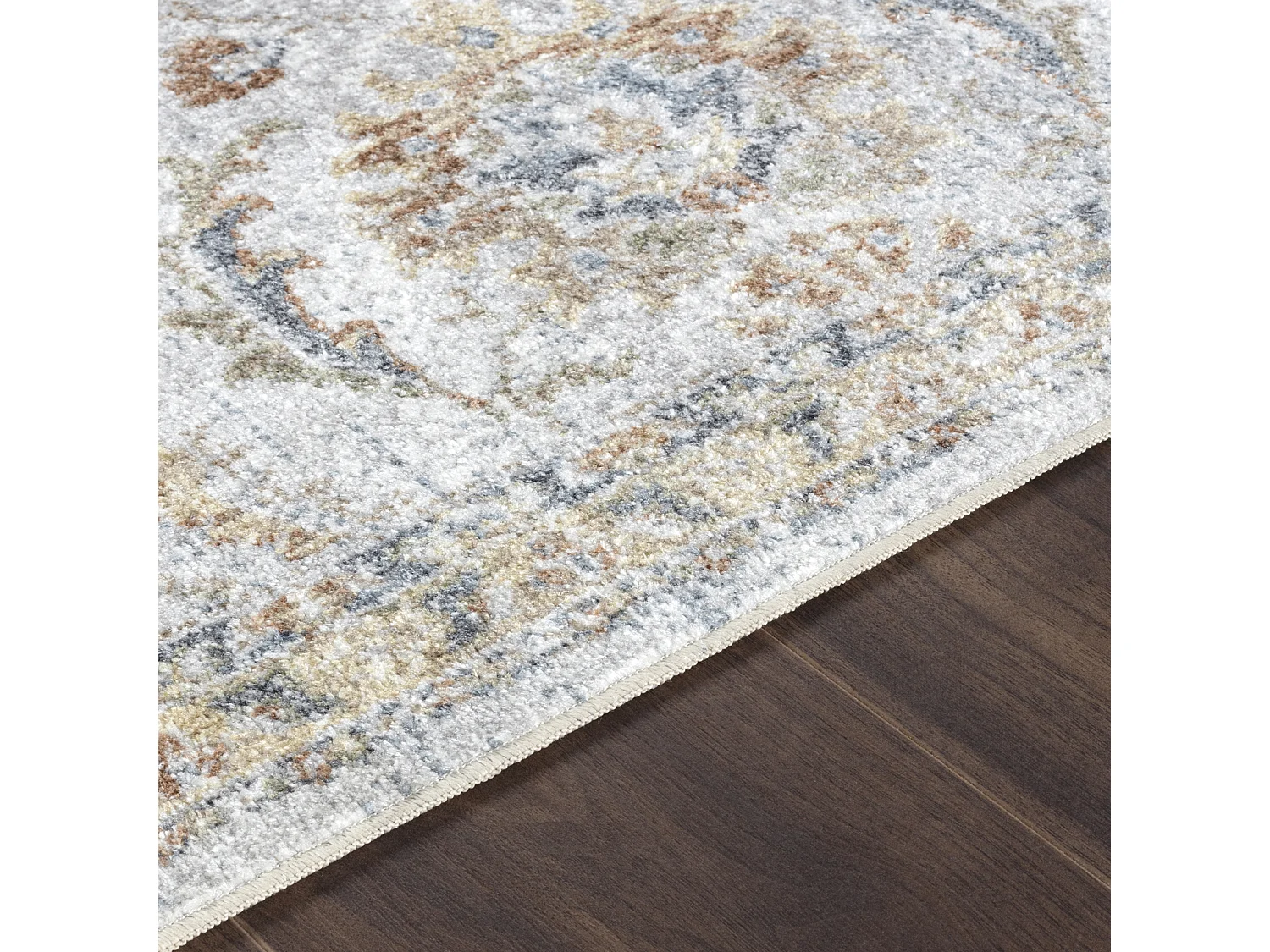 Rond Afwasbaar Vintage Tapijt - Grijs/Geel - Ø 200cm - ESTHER