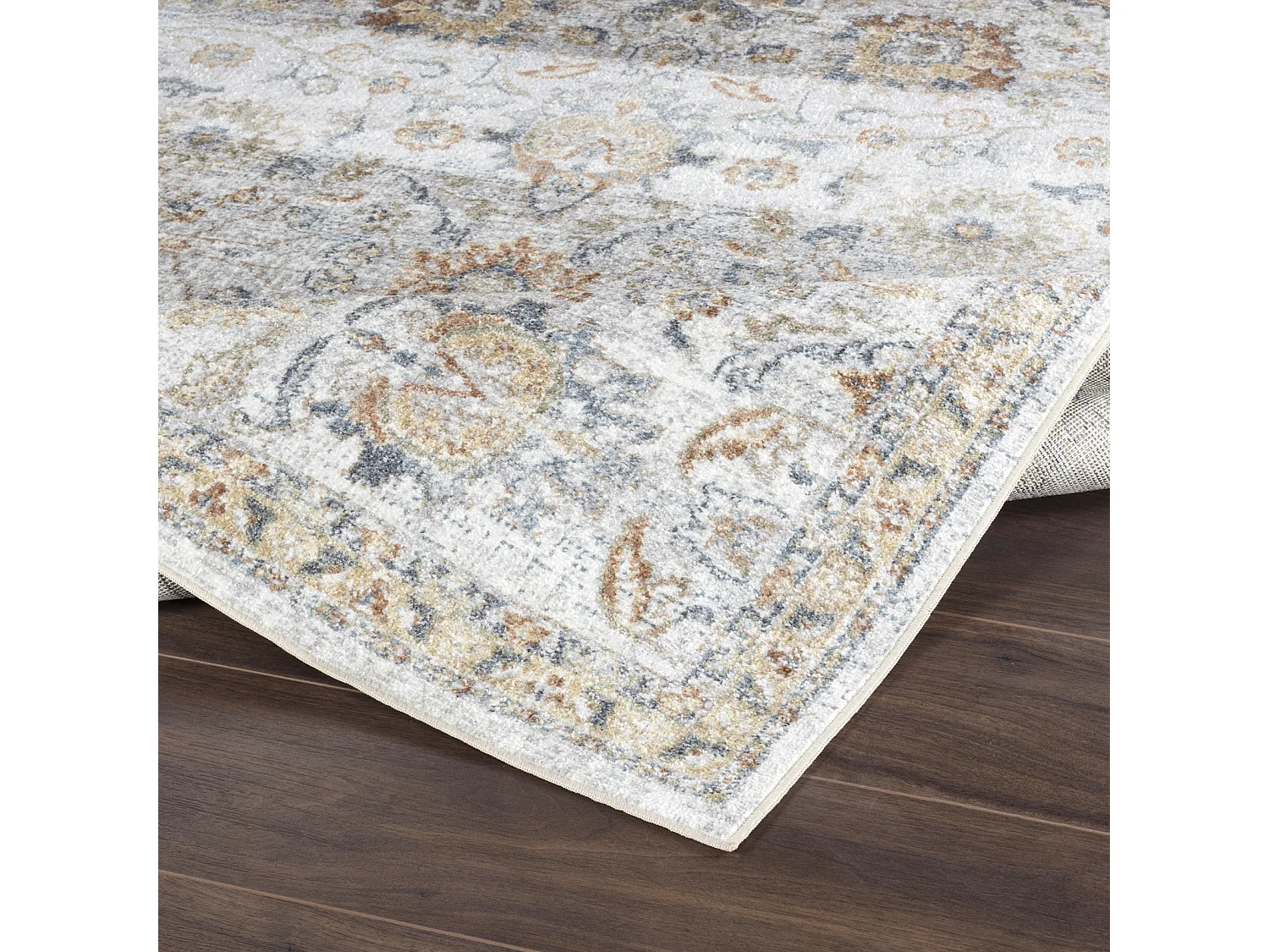 Rond Afwasbaar Vintage Tapijt - Grijs/Geel - Ø 200cm - ESTHER