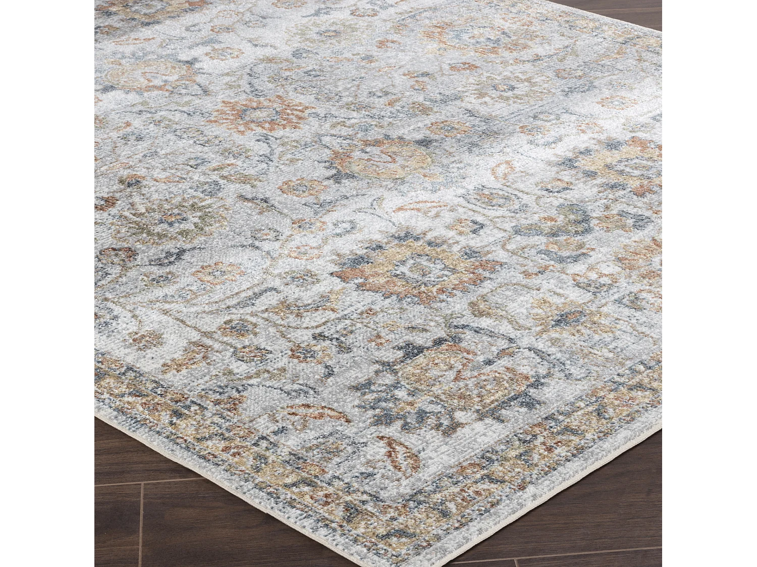 Rond Afwasbaar Vintage Tapijt - Grijs/Geel - Ø 200cm - ESTHER