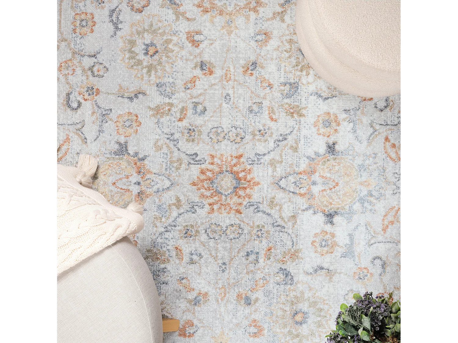 Rond Afwasbaar Vintage Tapijt - Grijs/Geel - Ø 200cm - ESTHER