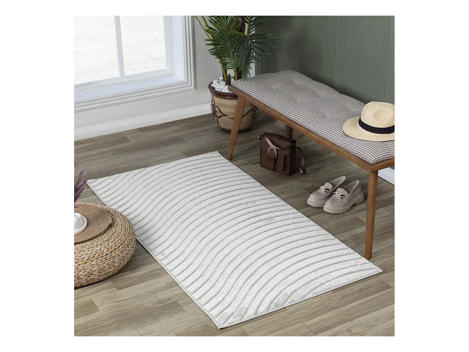 Tapis d'Intérieur/Extérieur Scandinave Moderne - Blanc - 80x150cm - AYUMI