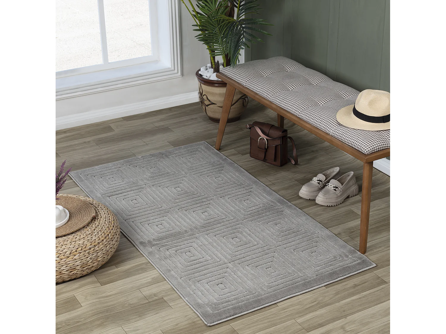 Tapis d'Intérieur/Extérieur Scandinave Moderne - Gris - 80x150cm - SAKURA