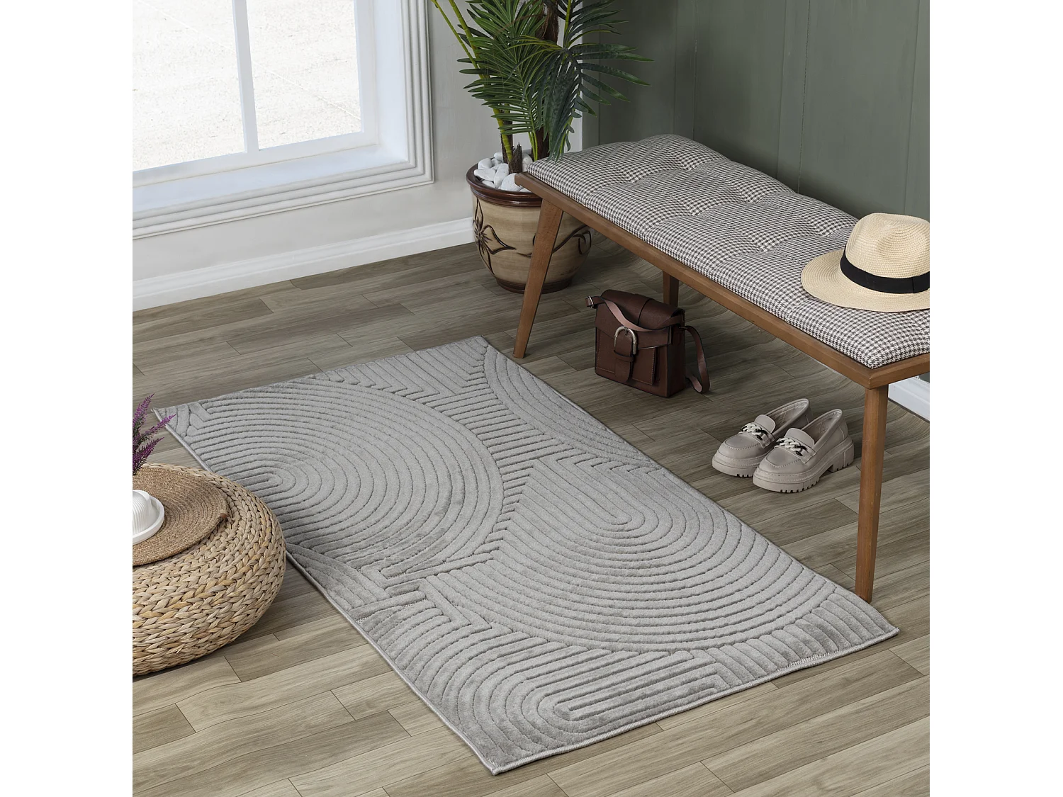 Tapis d'Intérieur/Extérieur Scandinave Moderne - Gris - 80x150cm - REYKO