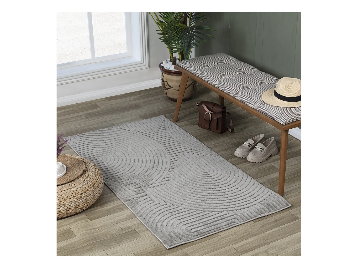 Tapis d'Intérieur/Extérieur Scandinave Moderne - Gris - 80x150cm - REYKO