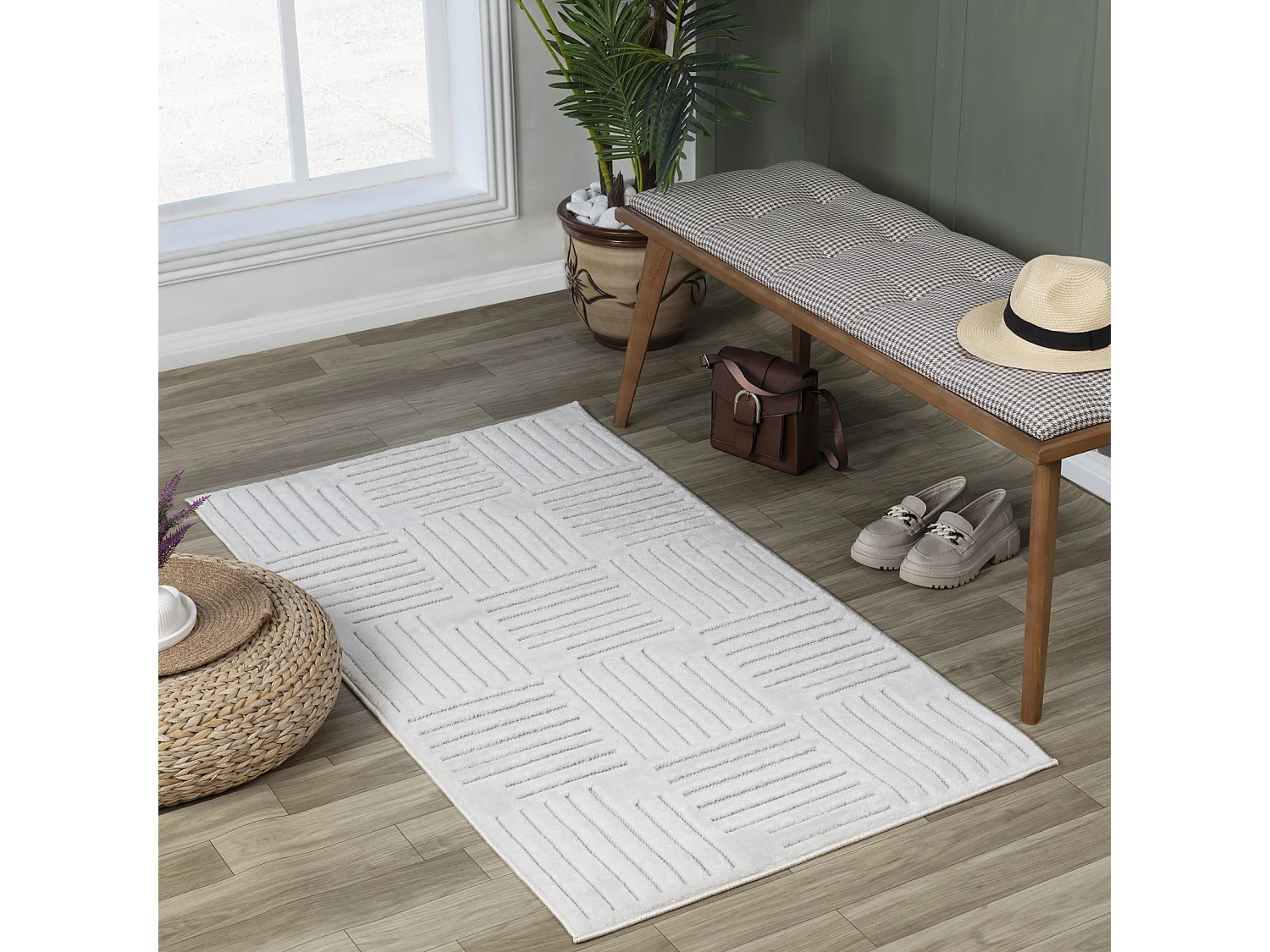 Tapis d'Intérieur/Extérieur Scandinave Moderne - Blanc - 80x150cm - MIDORI