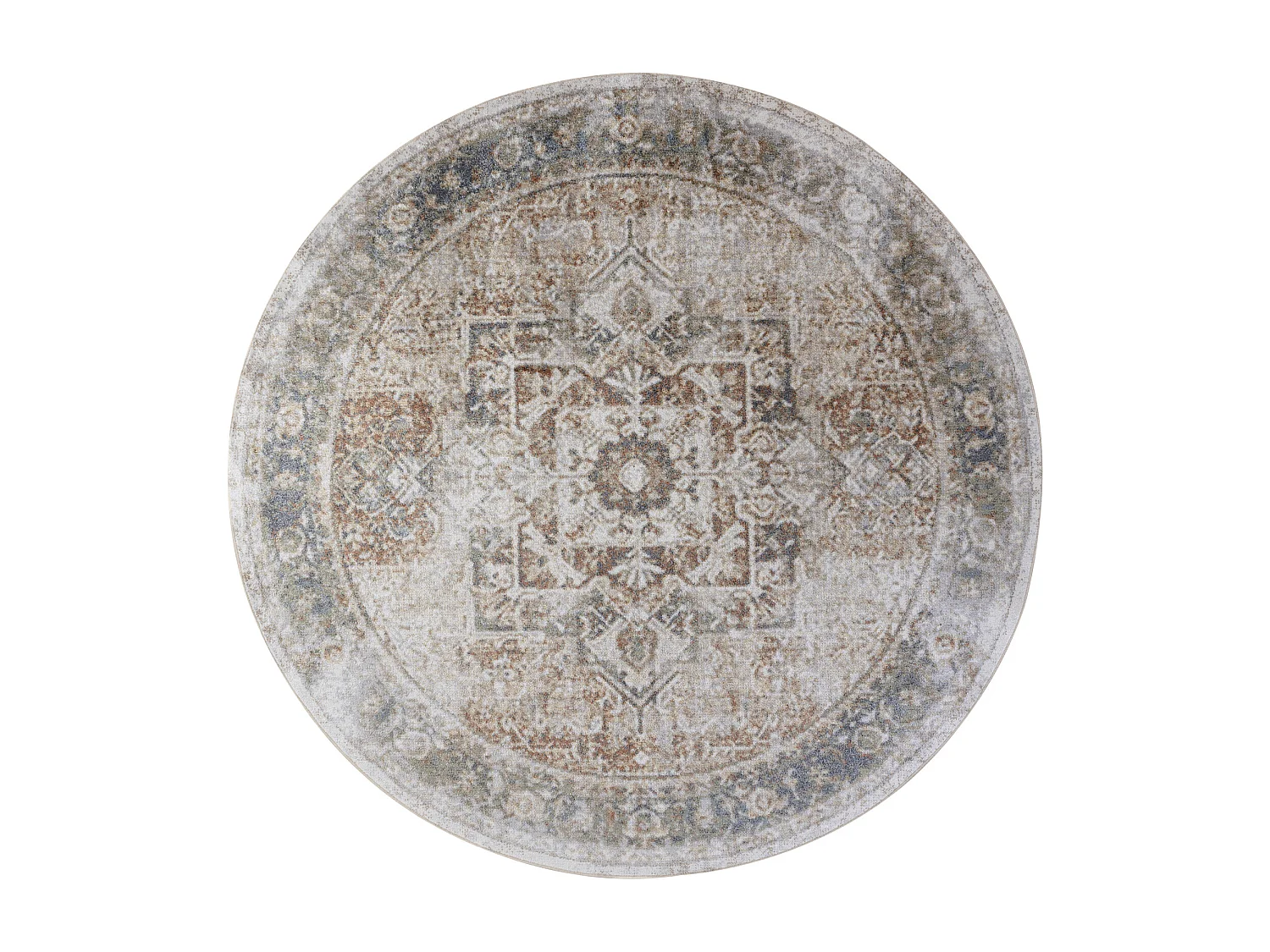 Rond Afwasbaar Vintage Tapijt - Bruin/Ivoor - Ø 200cm - ALORA