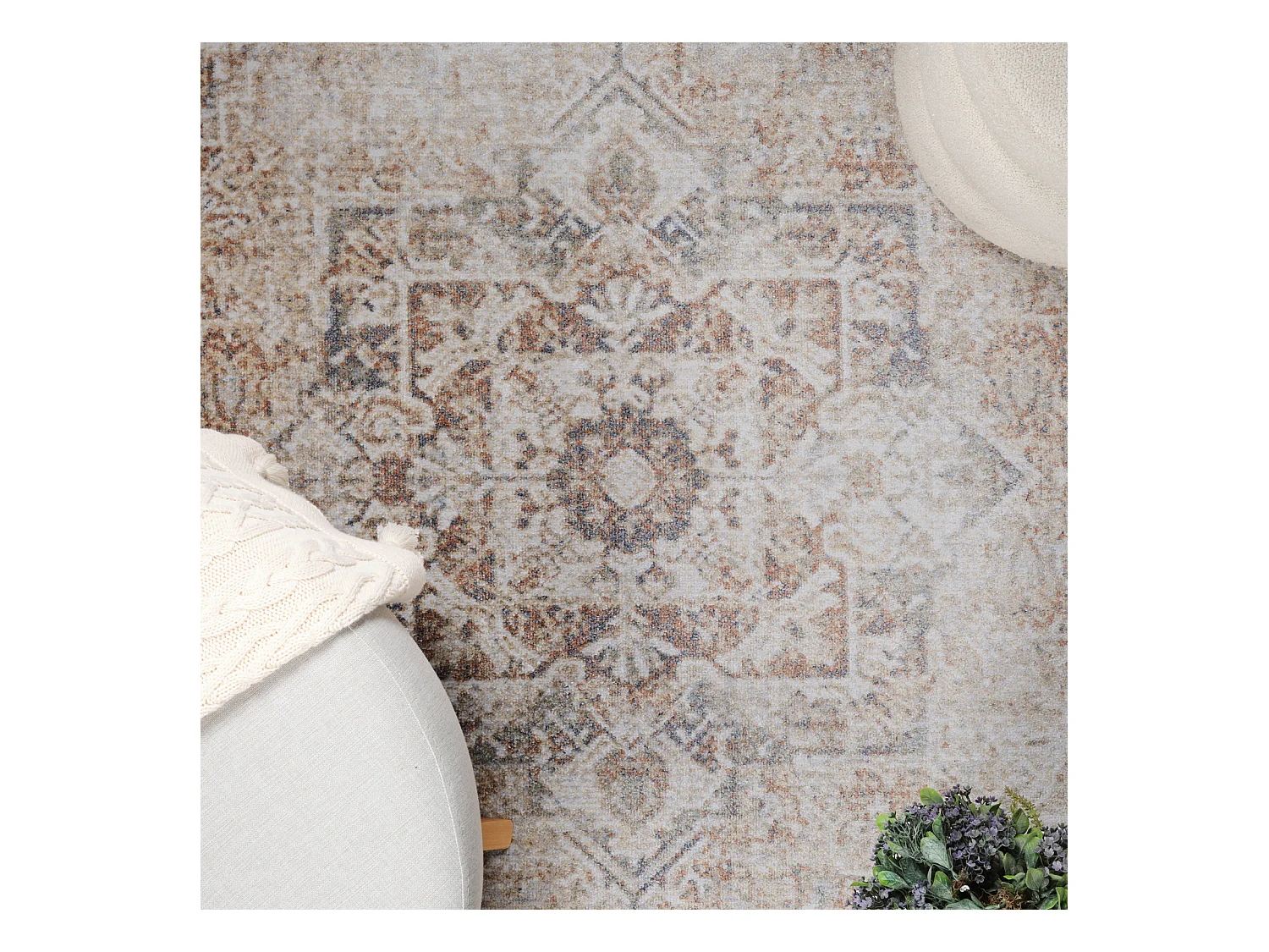 Rond Afwasbaar Vintage Tapijt - Bruin/Ivoor - Ø 200cm - ALORA