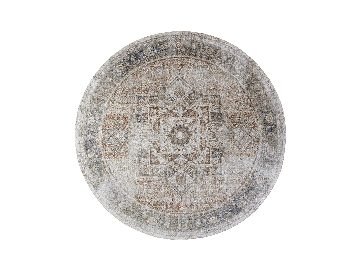 Tapis Rond Vintage Lavable en Machine - Marron/Ivoire - Ø 200cm - ALORA