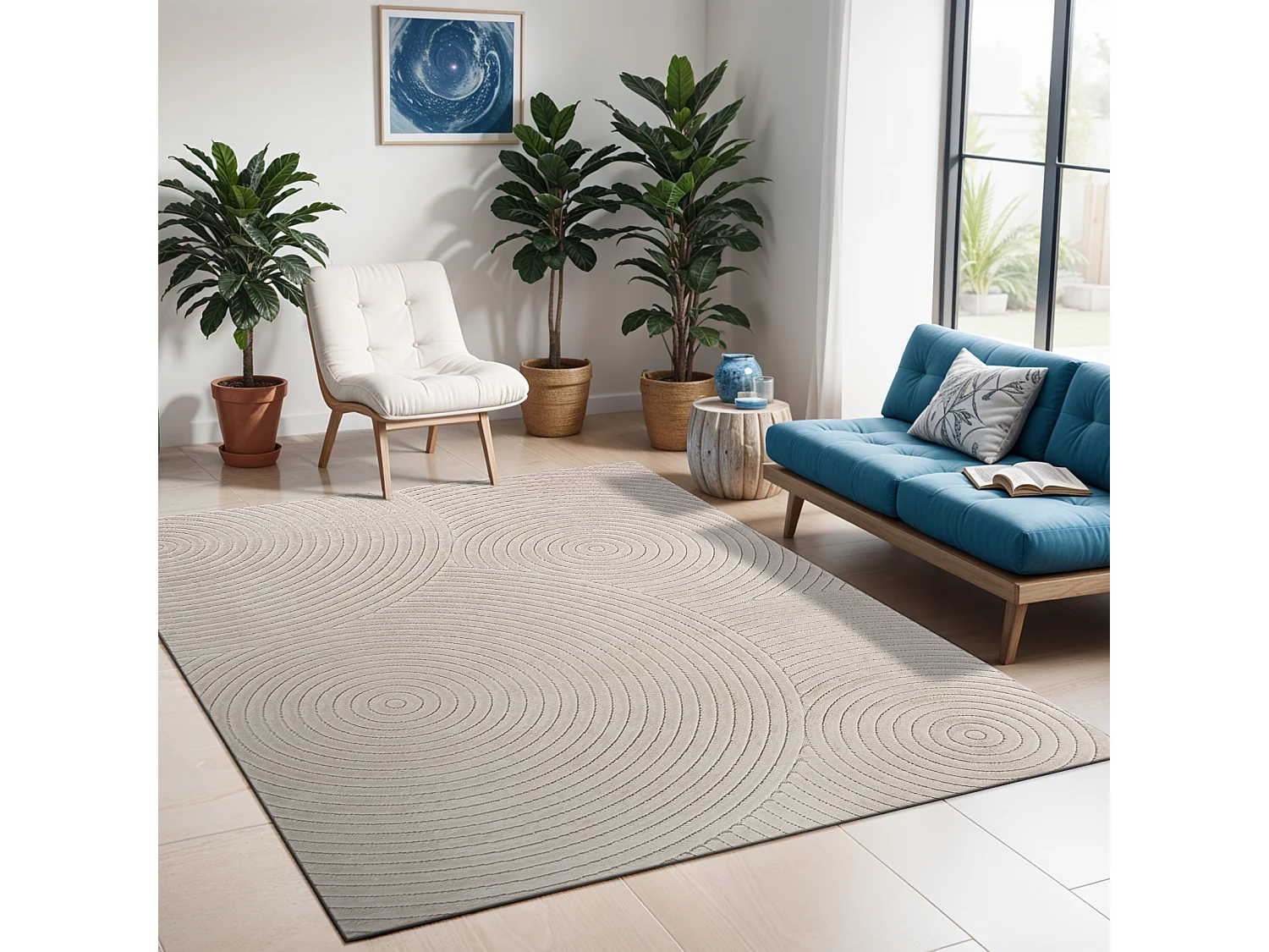 Tapis d'Intérieur/Extérieur Scandinave Moderne - Gris - 200x275cm - SAKURA