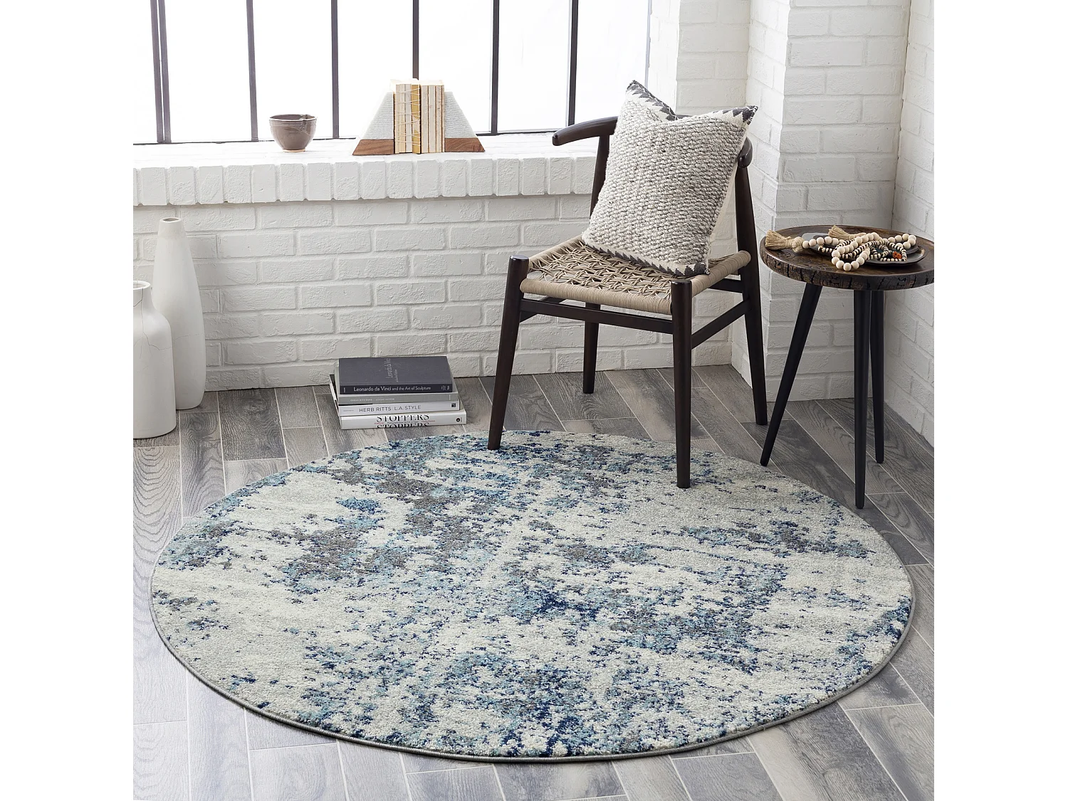 Rond Modern Abstract Tapijt SARAH - Blauw/Grijs - Ø 160cm - SARAH