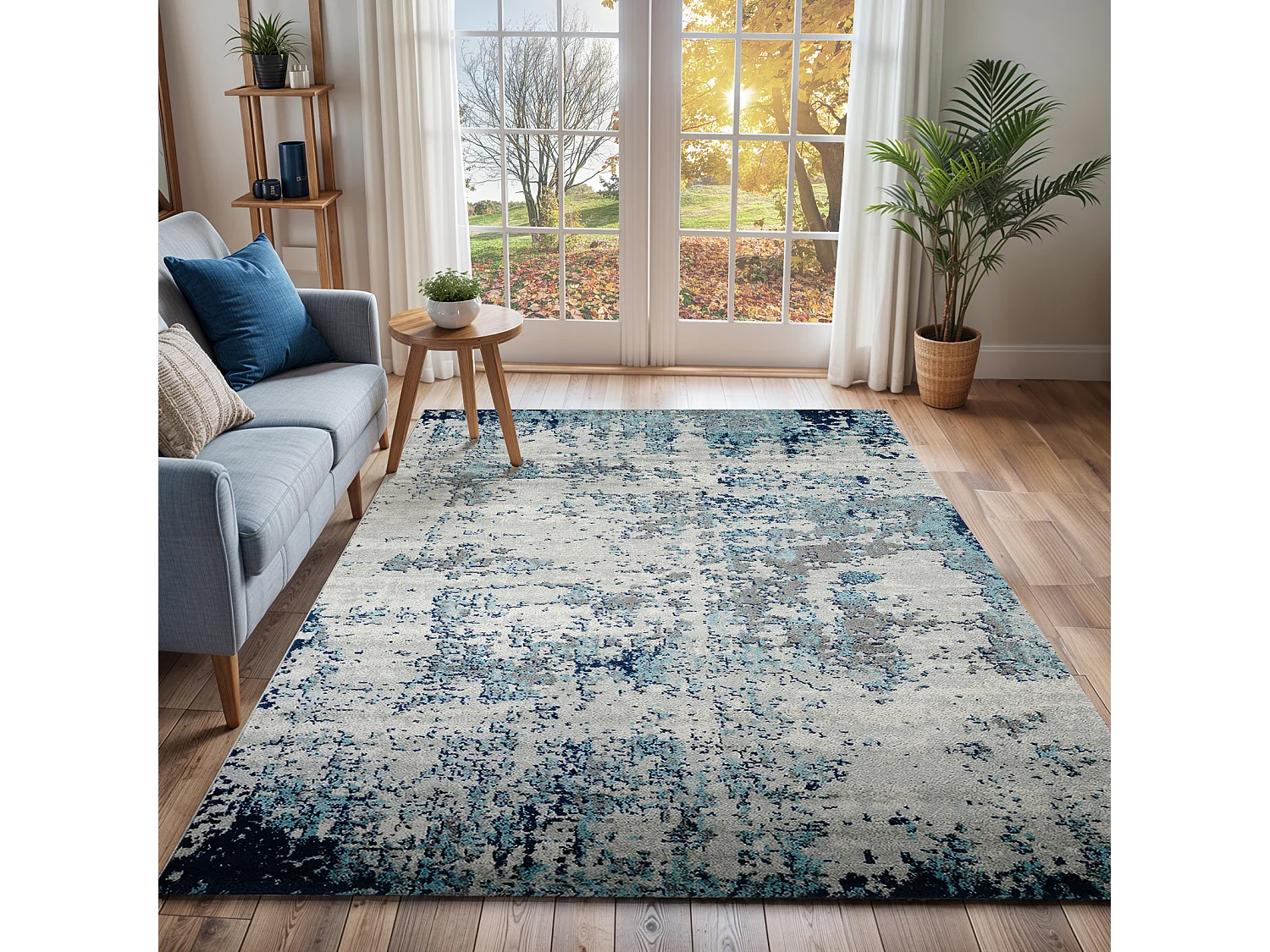 Tapis Abstrait Moderne - Bleu/Gris/Blanc - 120x170cm - SARAH