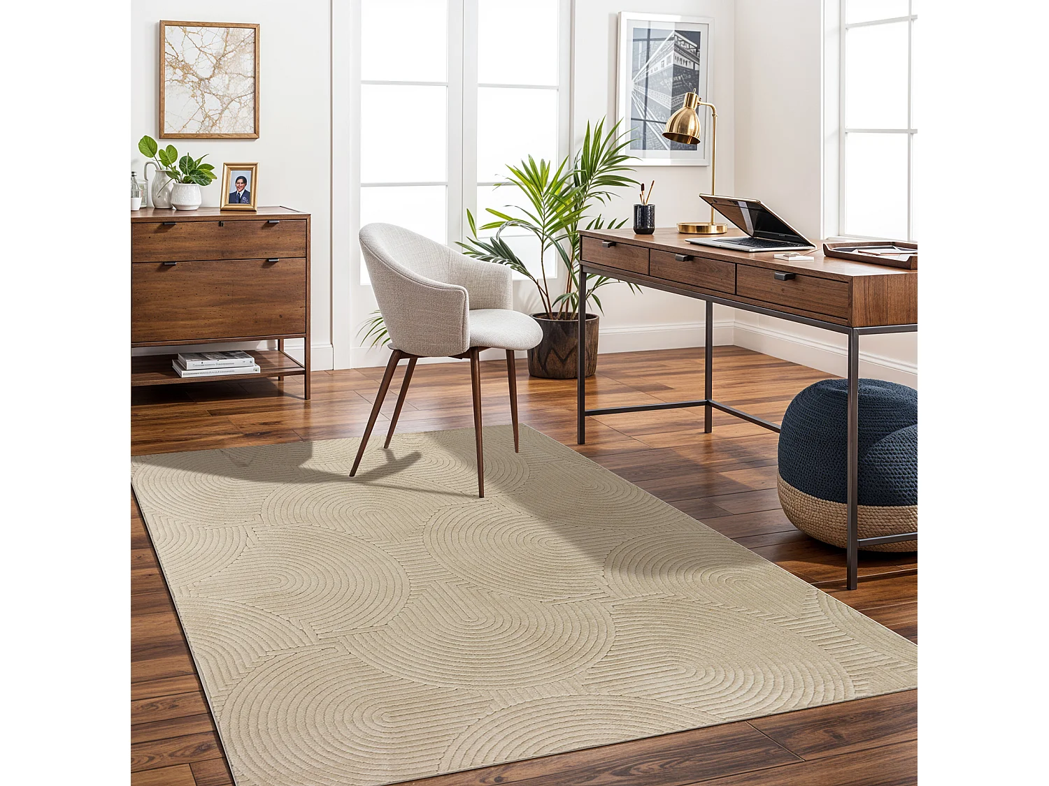 Tapis d'Intérieur/Extérieur Scandinave Moderne - Beige - 160x220cm - REYKO