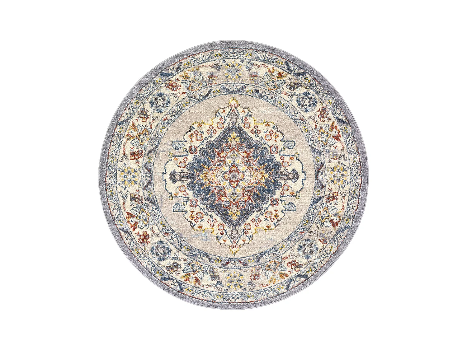 Tapis Rond Vintage Oriental - Multicolore/Gris - Ø 160cm - JADE
