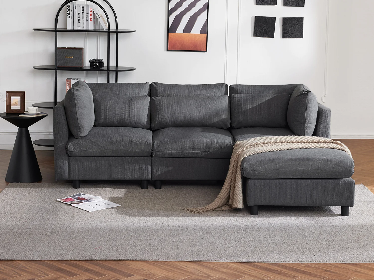 Narożnik 3-osobowy z wyjmowanym podnóżkiem - super miękki i przyjemny - Szary