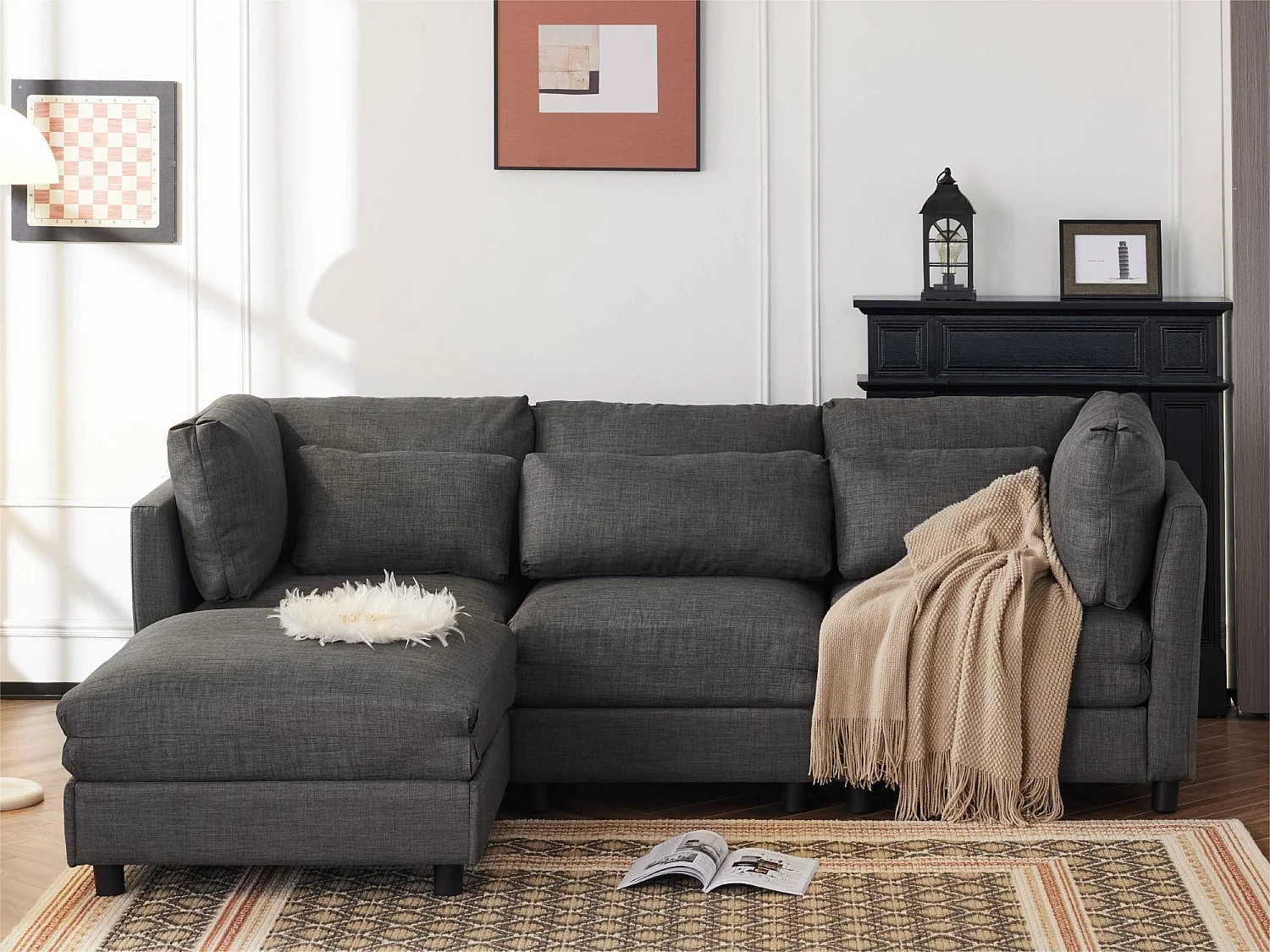 3-zits hoekbank met afneembare voetsteun - super pluche en zacht - Beige