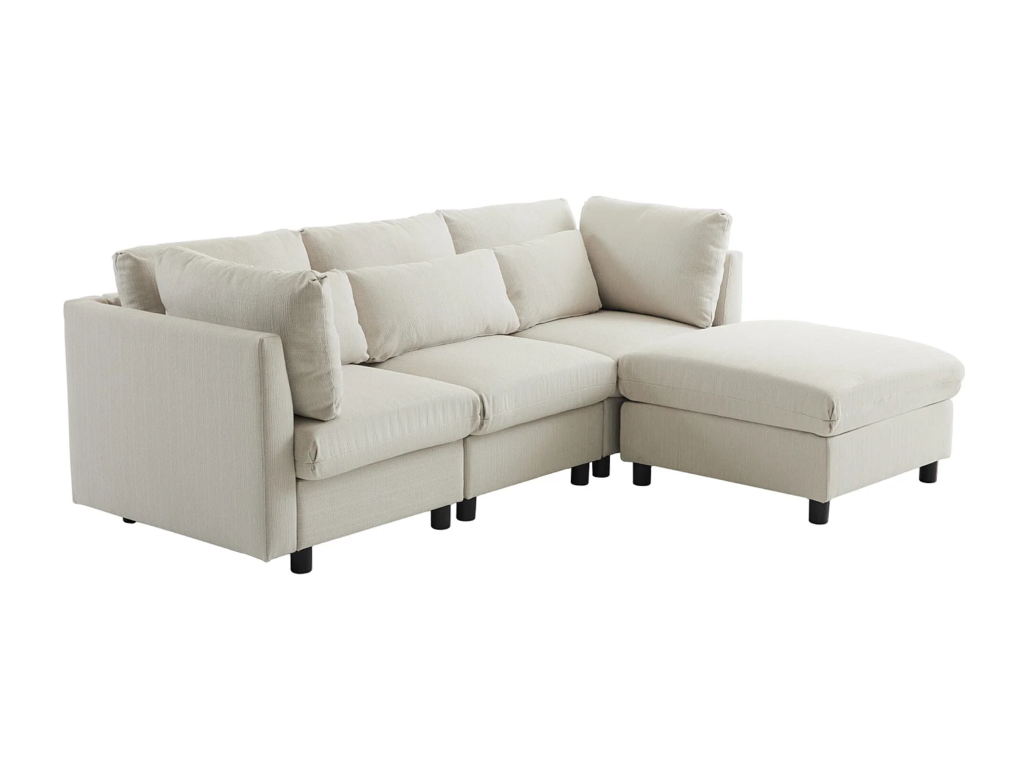 Kanapa narożna 3-osobowa z odpinanym podnóżkiem - super miękka i delikatna - beżowa