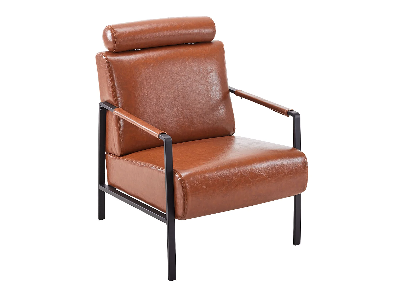 Fauteuil moderne en similicuir avec appui-tête réglable pour salon - structure en fer - Marron