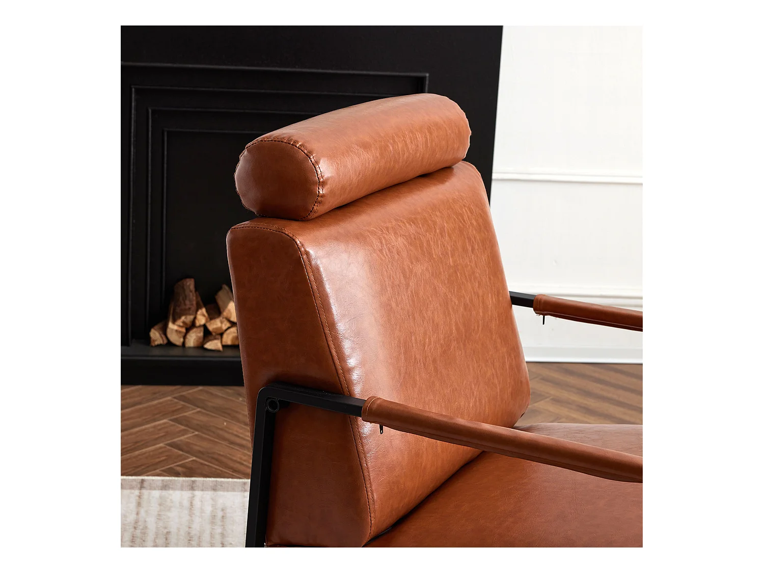 Fauteuil moderne en similicuir avec appui-tête réglable pour salon - structure en fer - Marron