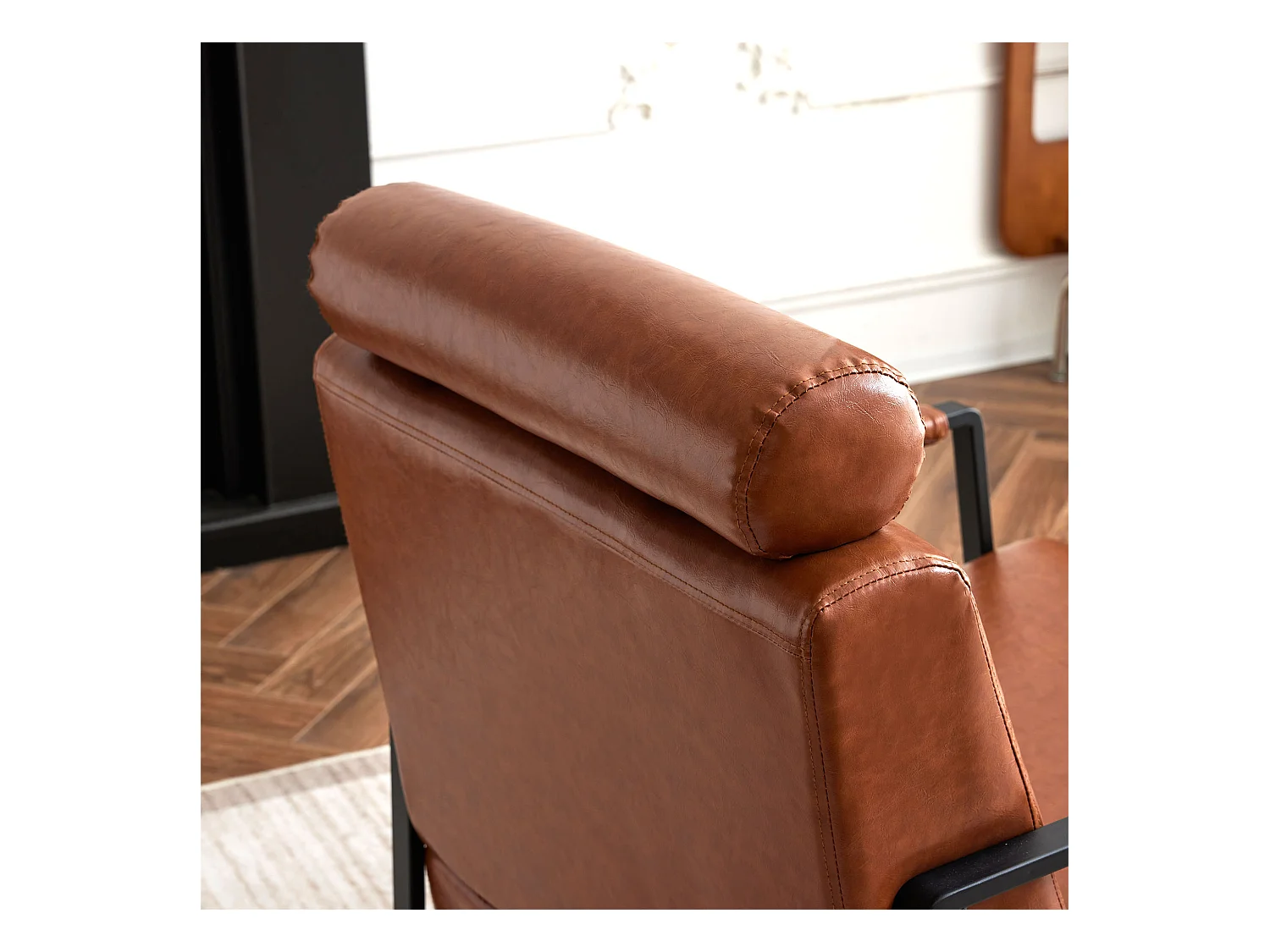 Fauteuil moderne en similicuir avec appui-tête réglable pour salon - structure en fer - Marron