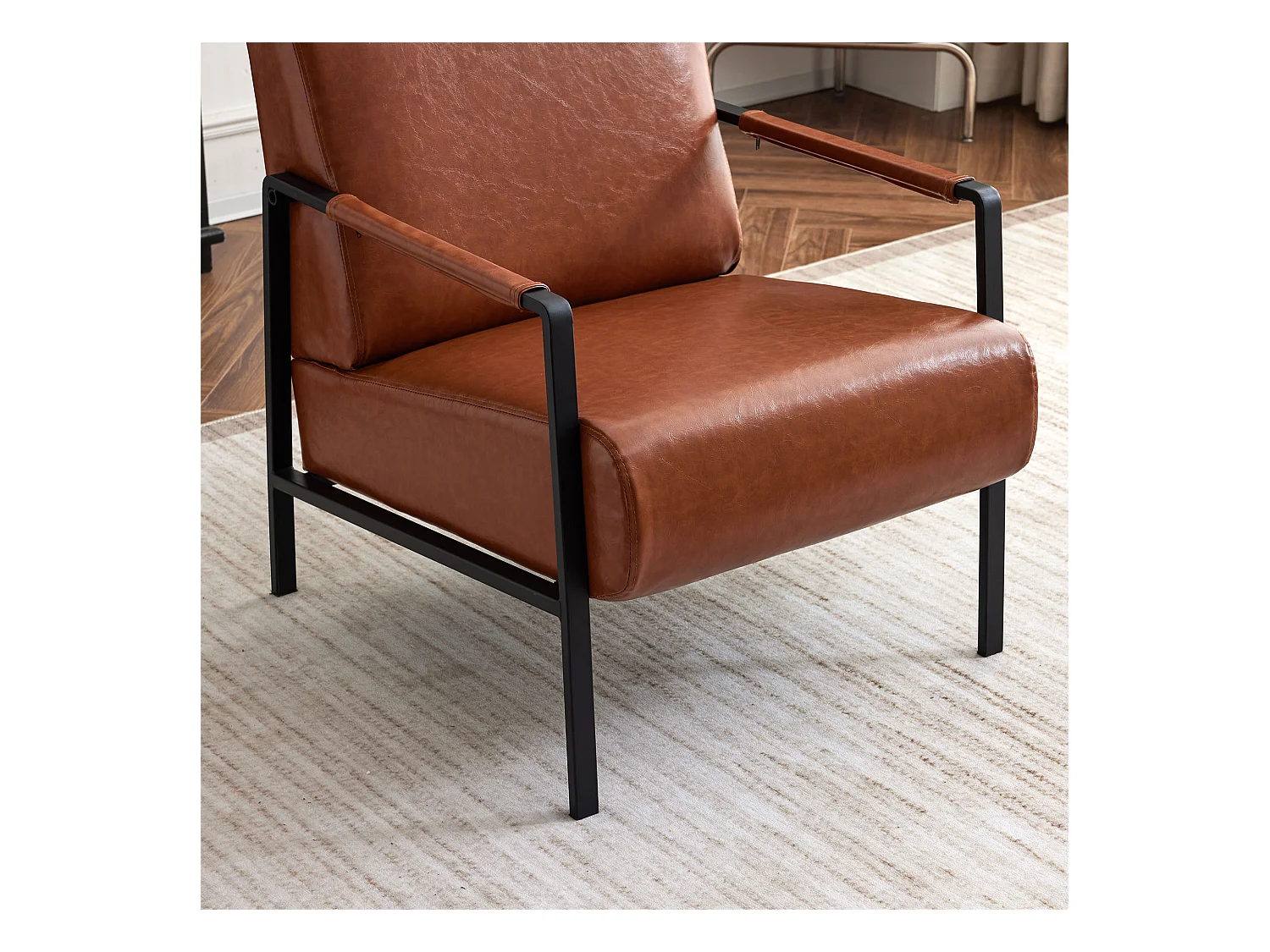 Fauteuil moderne en similicuir avec appui-tête réglable pour salon - structure en fer - Marron