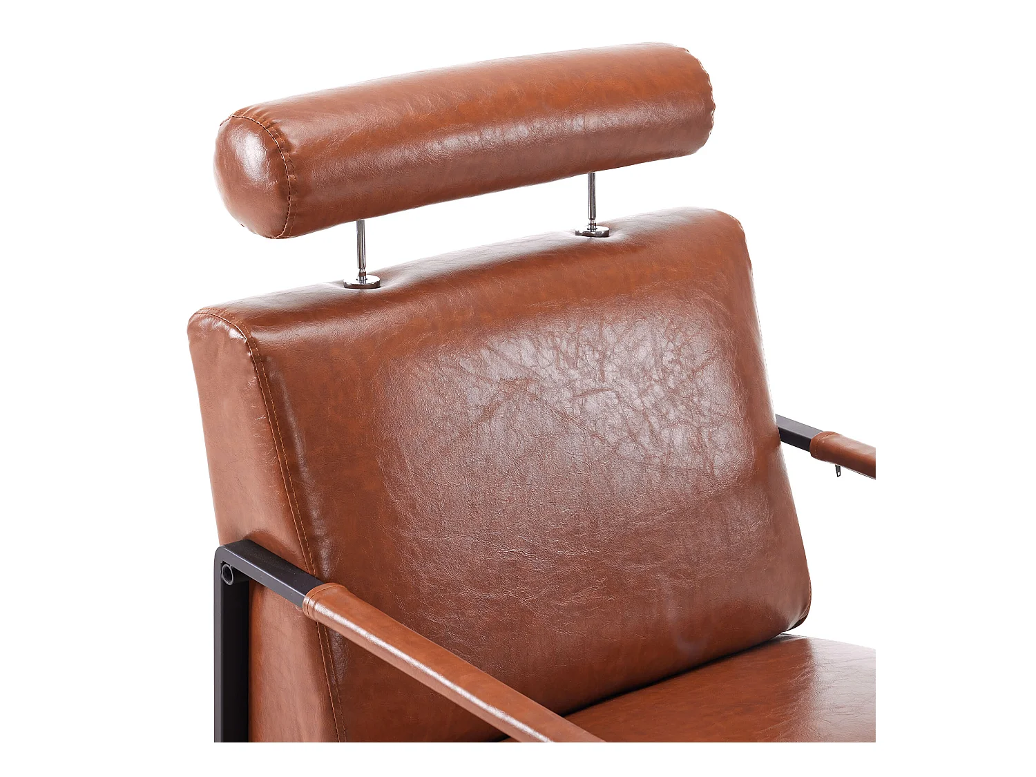 Fauteuil moderne en similicuir avec appui-tête réglable pour salon - structure en fer - Marron