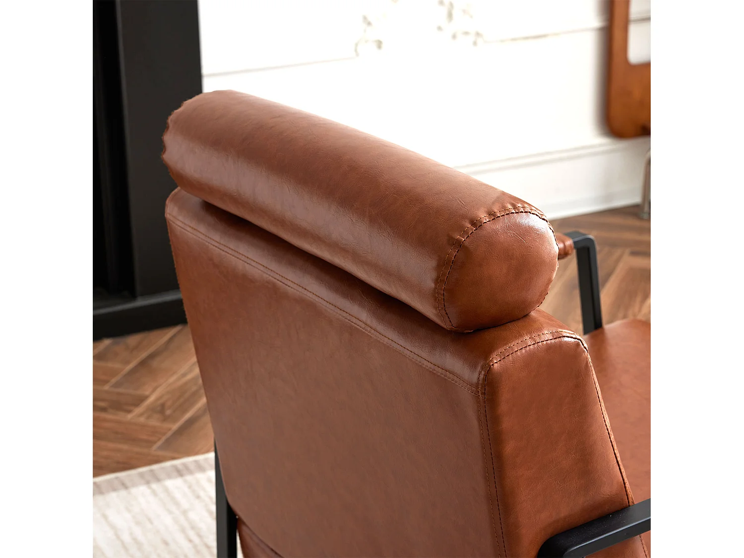 Fauteuil moderne en similicuir avec appui-tête réglable pour salon - structure en fer - Marron
