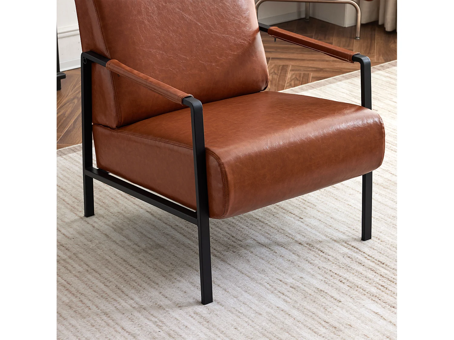 Fauteuil moderne en similicuir avec appui-tête réglable pour salon - structure en fer - Marron