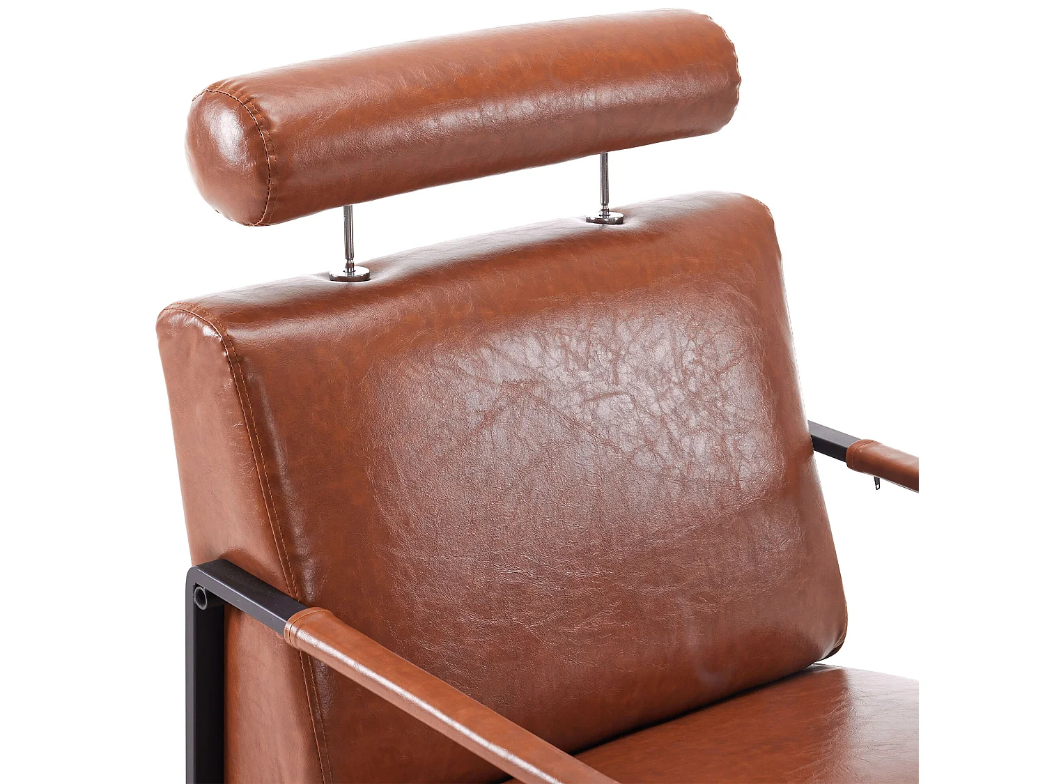 Fauteuil moderne en similicuir avec appui-tête réglable pour salon - structure en fer - Marron