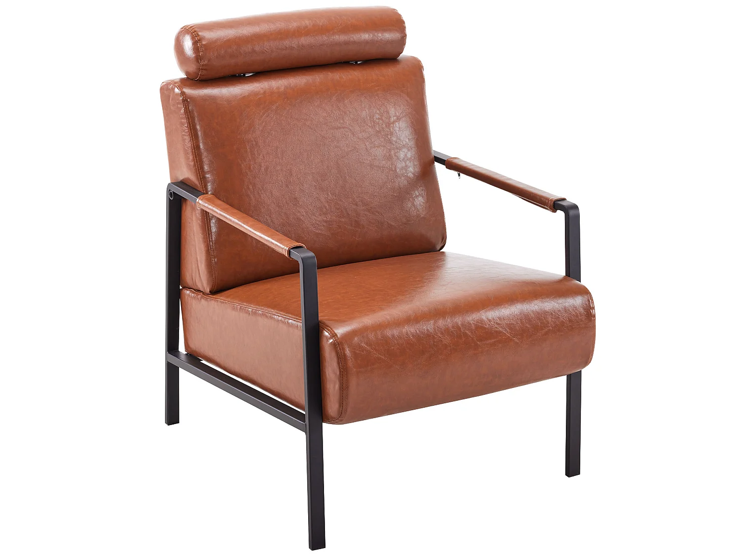 Fauteuil moderne en similicuir avec appui-tête réglable pour salon - structure en fer - Marron