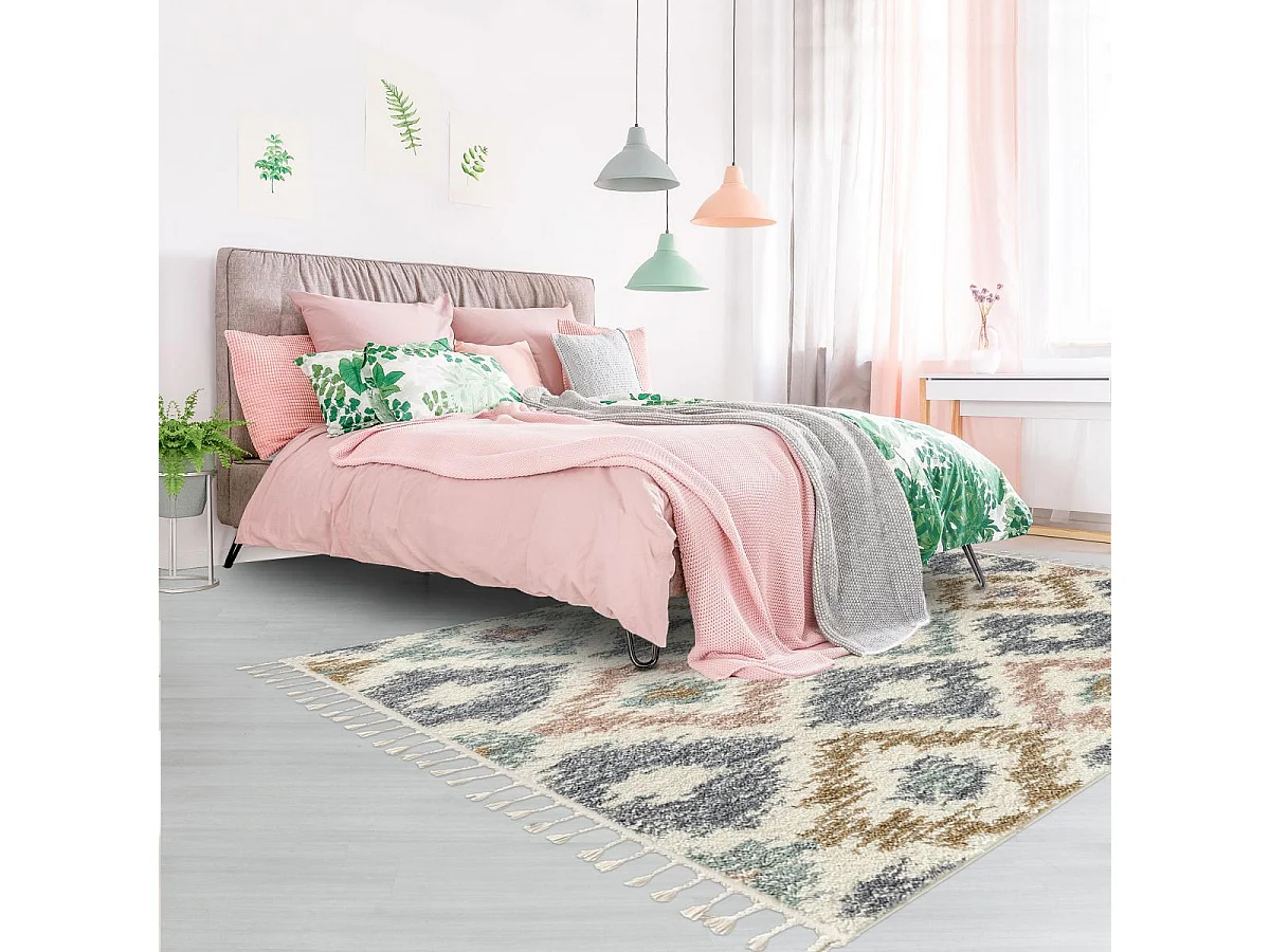 tapis salon 160x230 tissé pastel rectangle motif géométrique PASTEL A