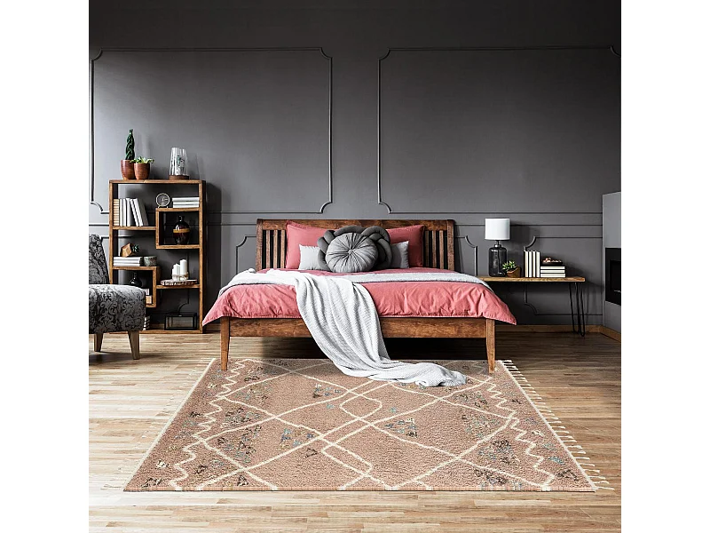 Tapis berbère 200x290 tissé motif saharien PASTEL D rose