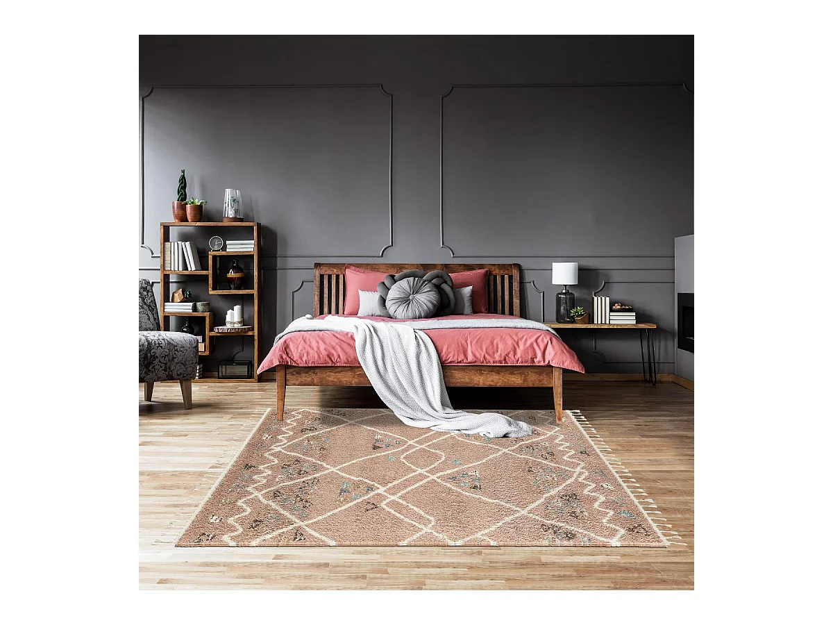 Tapis berbère 200x290 tissé motif saharien PASTEL D rose