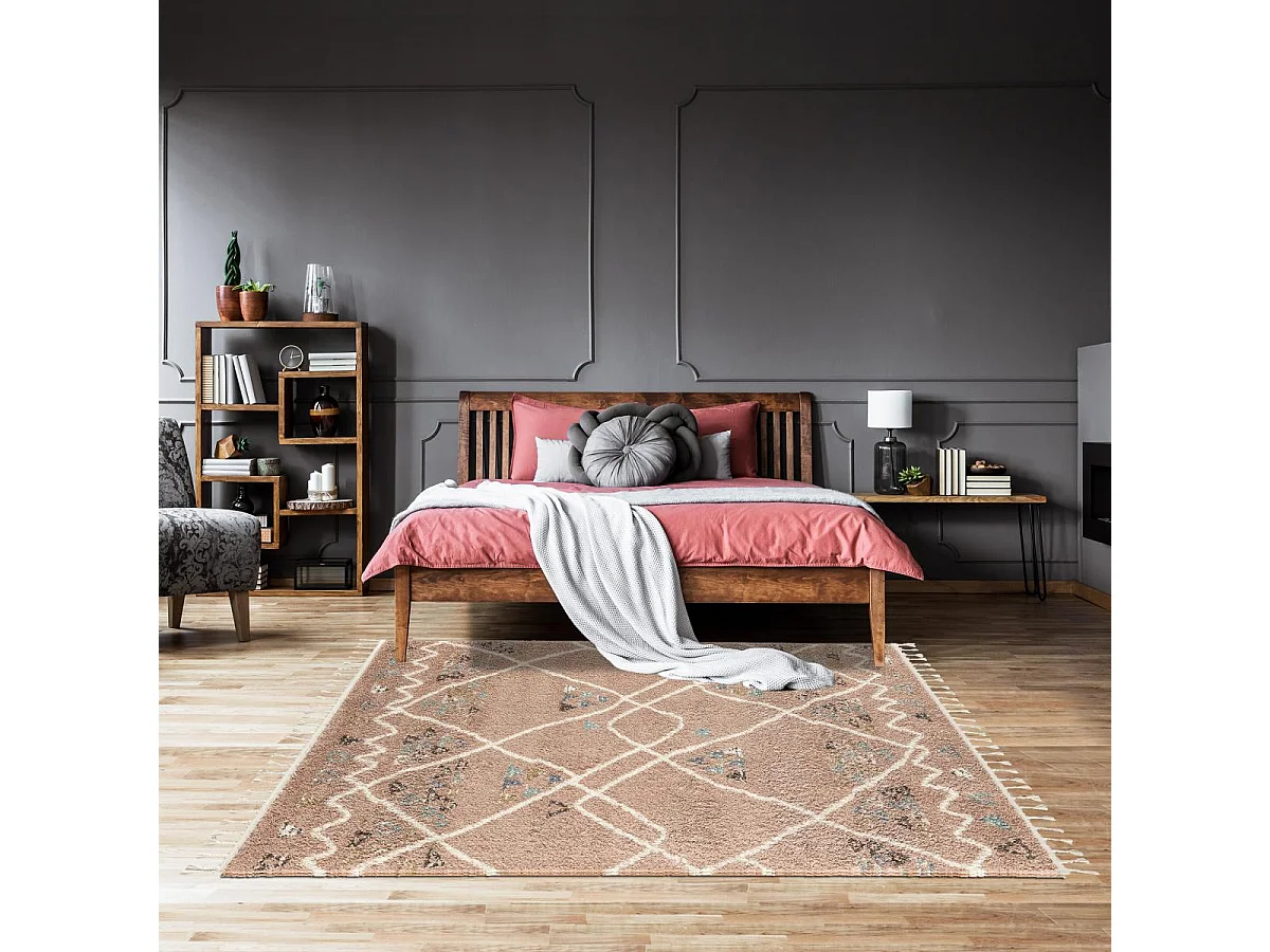 Tapis berbère 200x290 tissé motif saharien PASTEL D rose