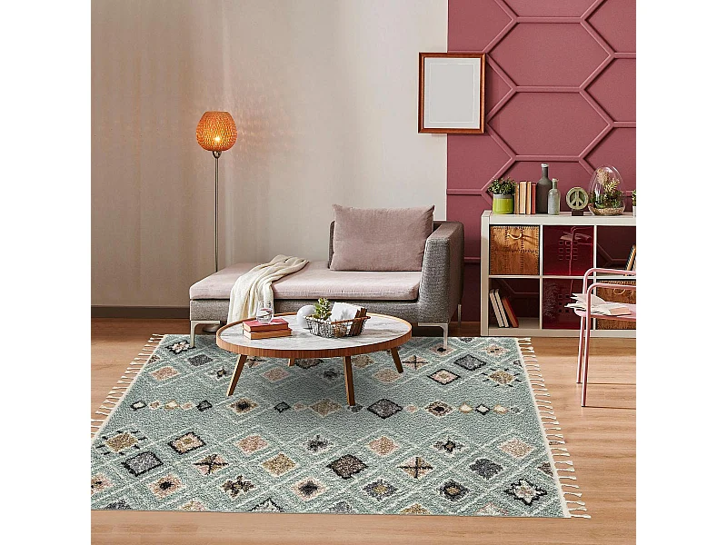 Tapis berbère 120x170 tissé motif saharien PASTEL E turquoise