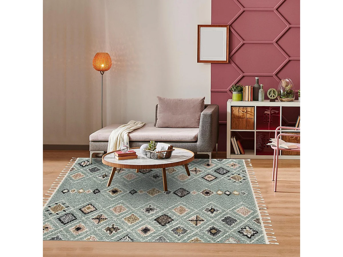 Tapis berbère 120x170 tissé motif saharien PASTEL E turquoise