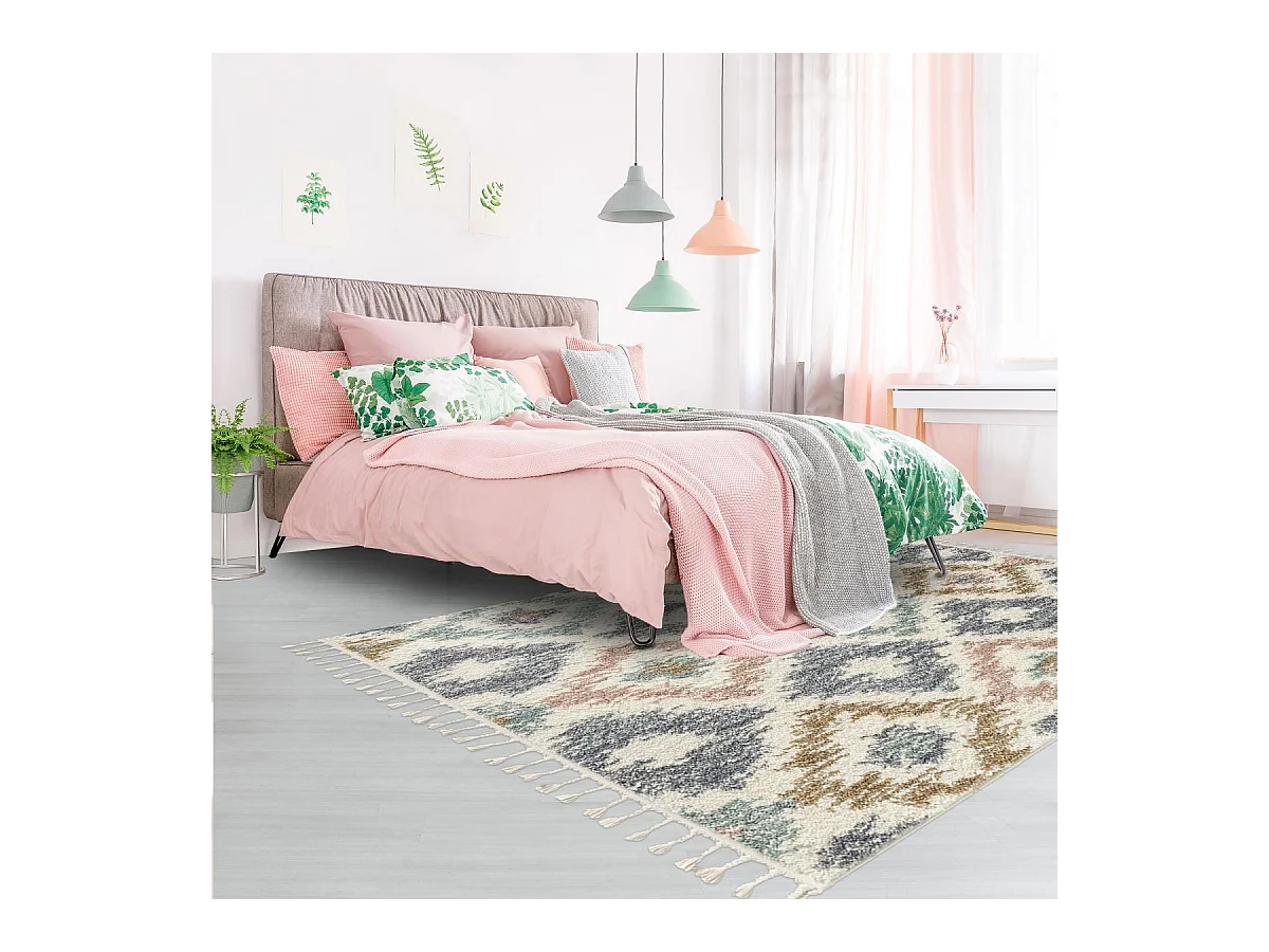 tapis chambre 120x170 tissé pastel rectangle motif géométrique PASTEL A