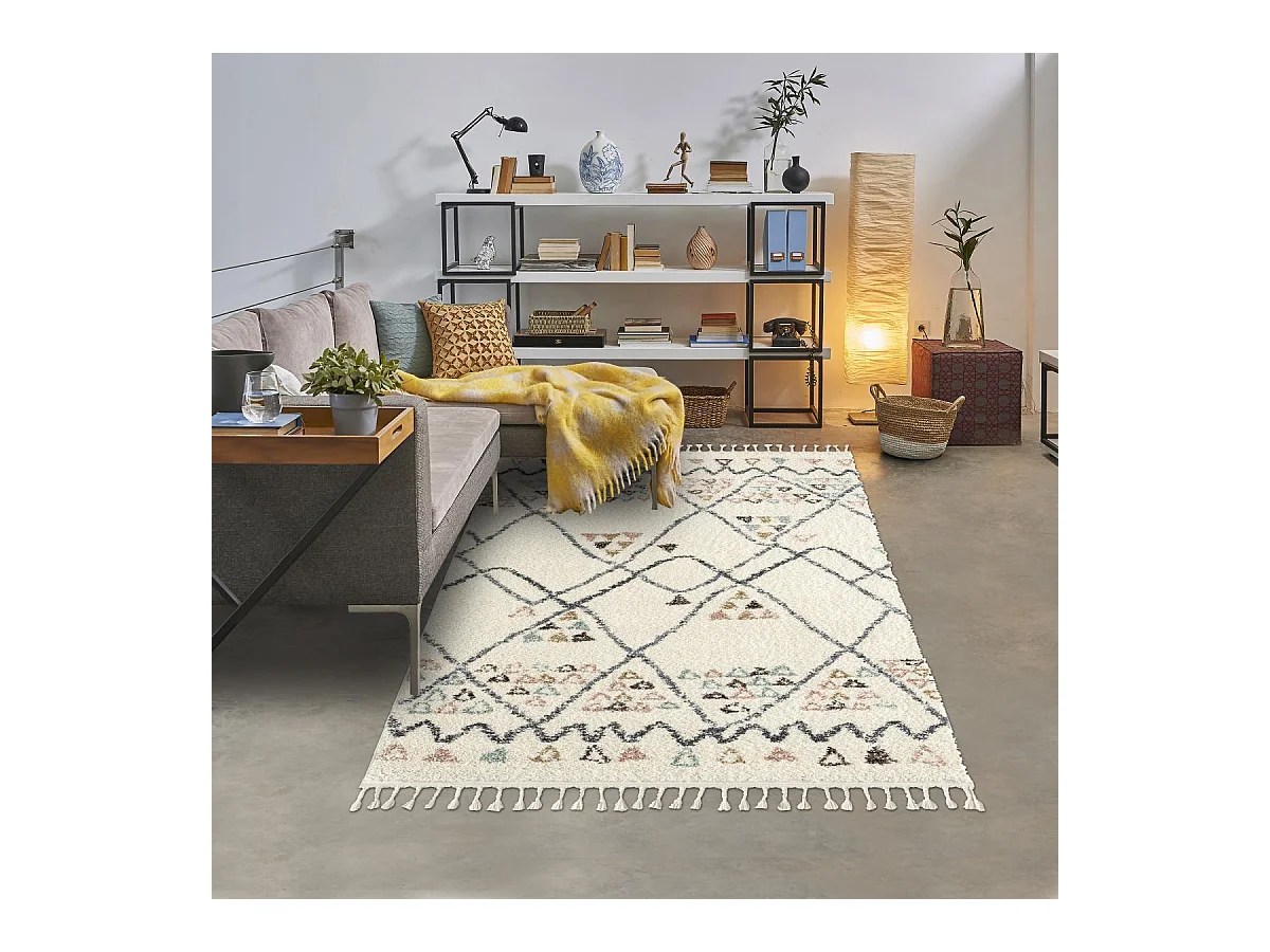 Tapis berbère 160x230 tissé motif saharien PASTEL D crème
