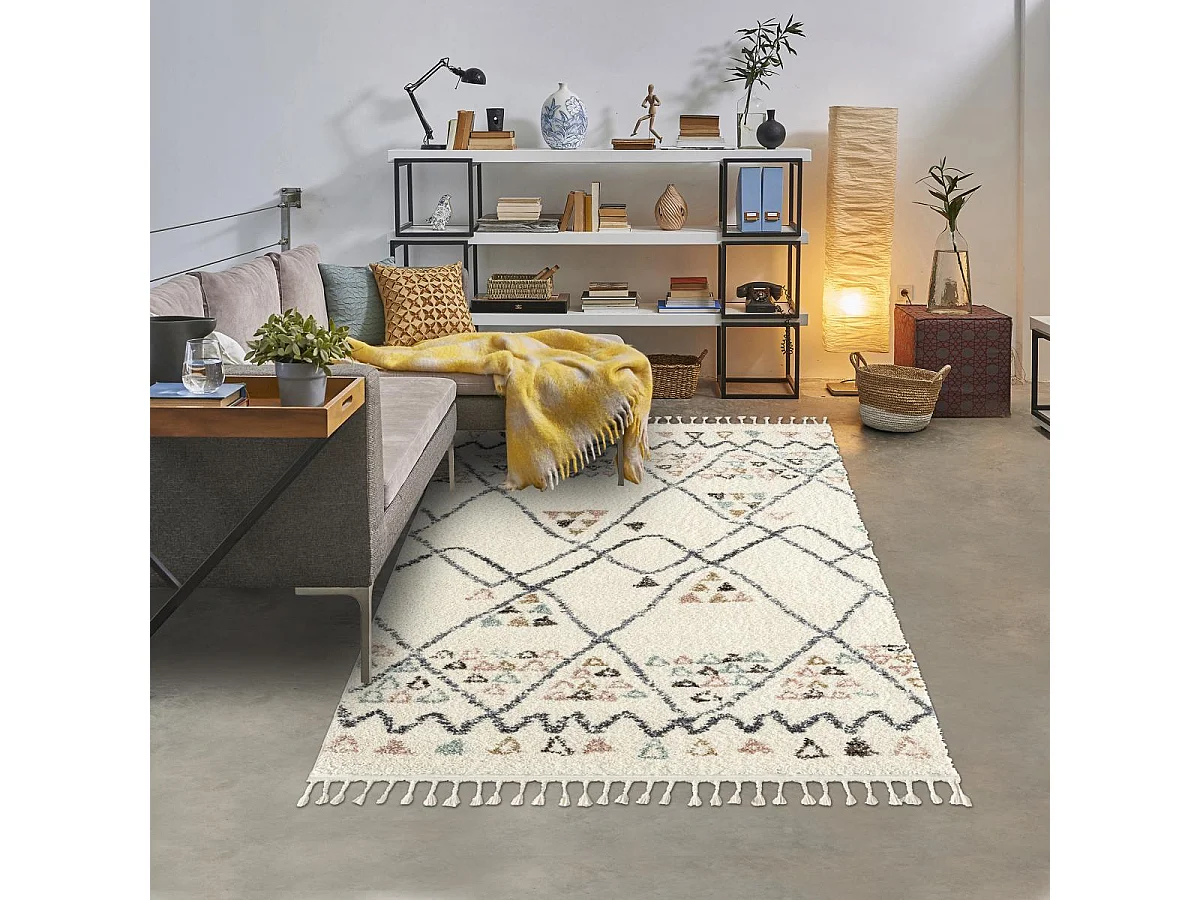 Tapis berbère 160x230 tissé motif saharien PASTEL D crème