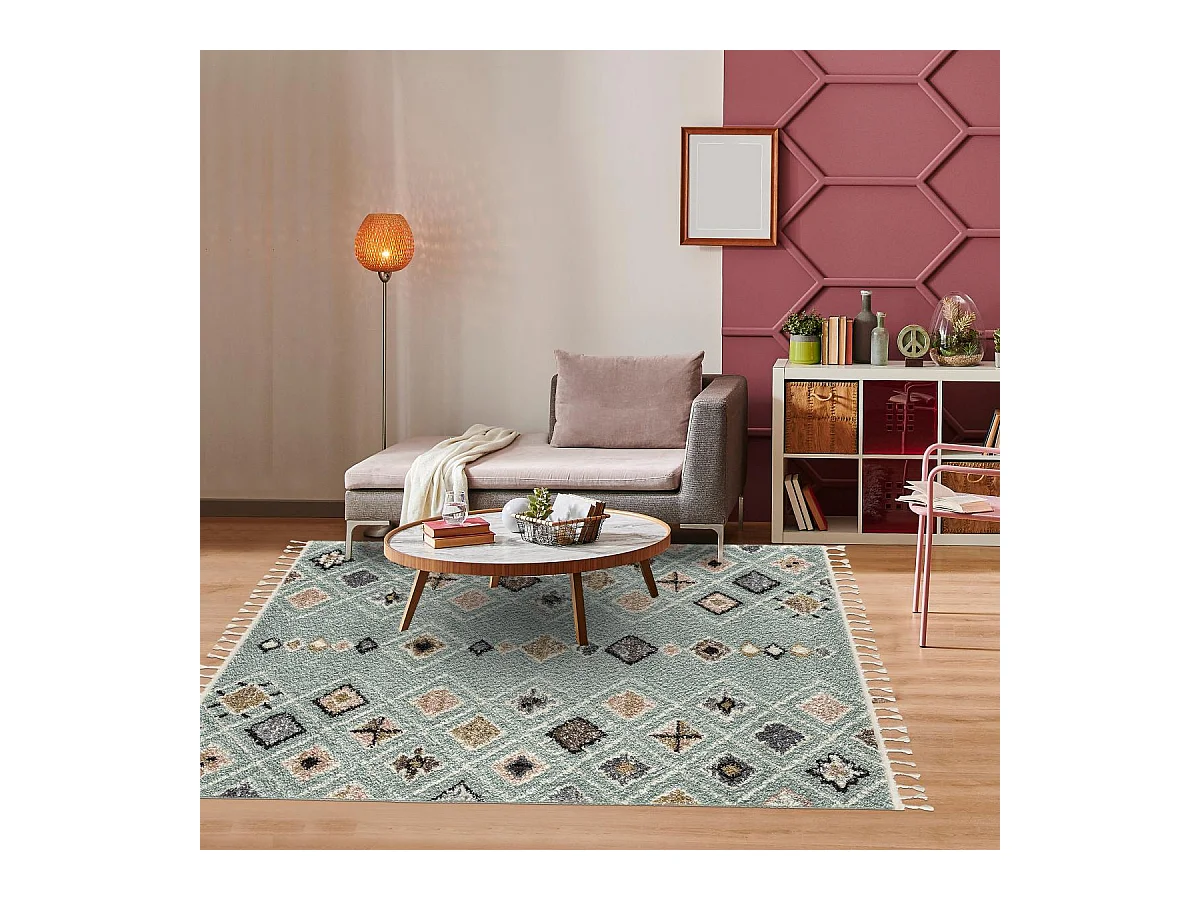 Tapis berbère 160x230 tissé motif saharien PASTEL E turquoise