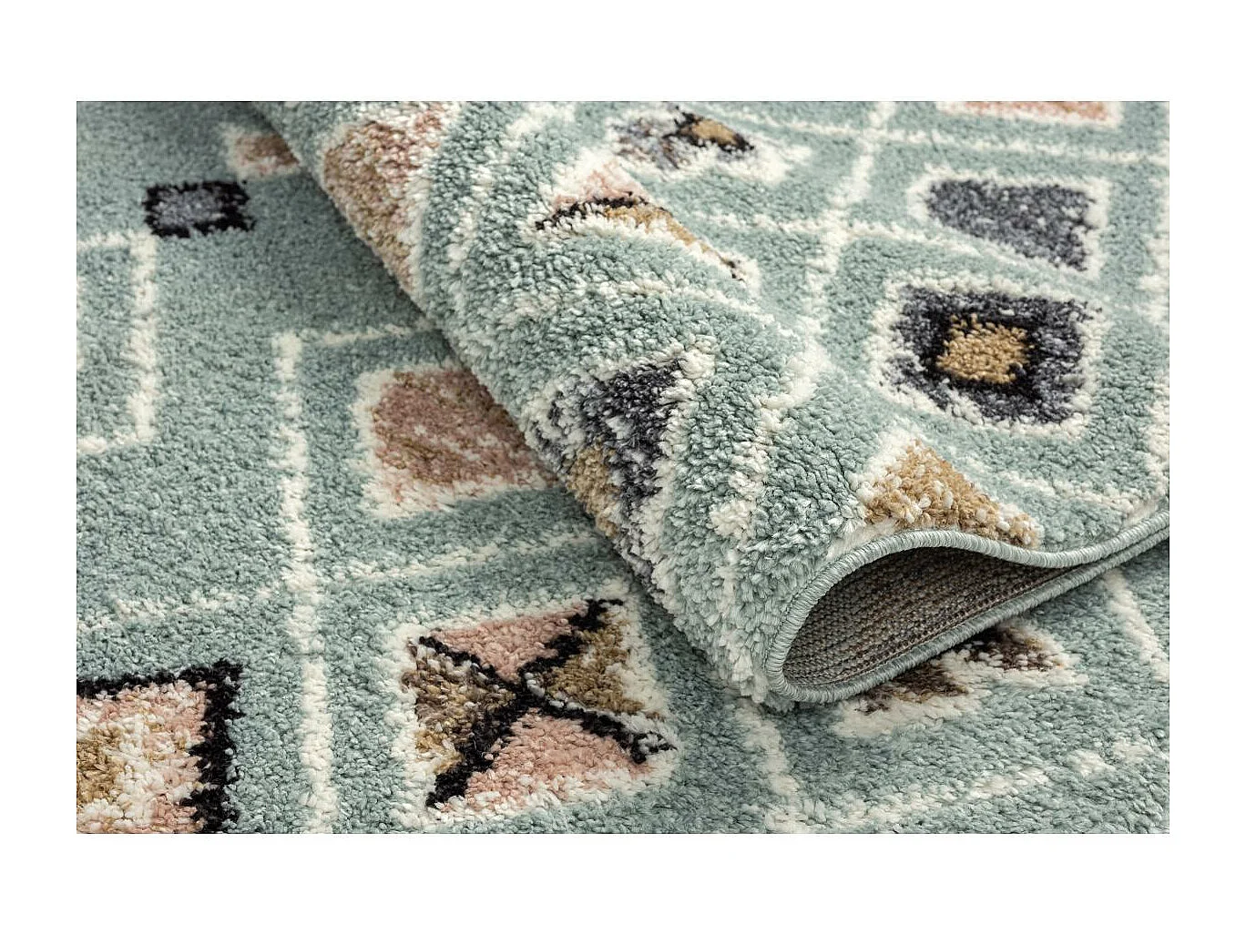 Tapis berbère 160x230 tissé motif saharien PASTEL E turquoise