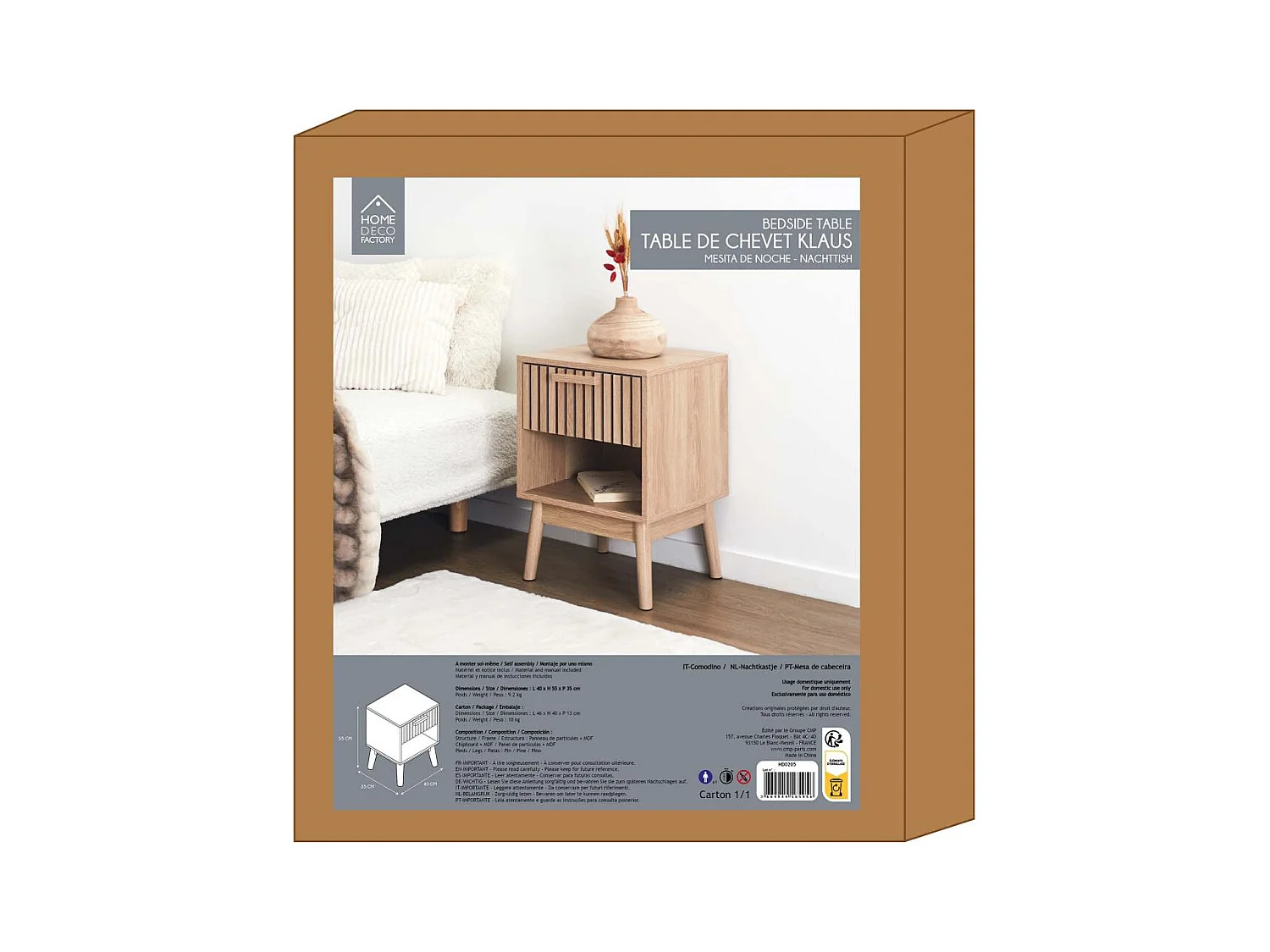 Chevet en bois 1 tiroir Klaus (Lot de 2)