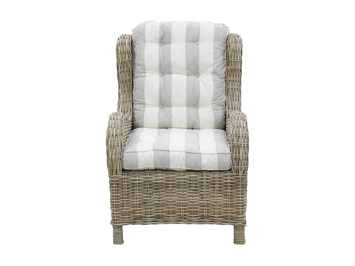 Fauteuil en poellet gris + coussin rayé